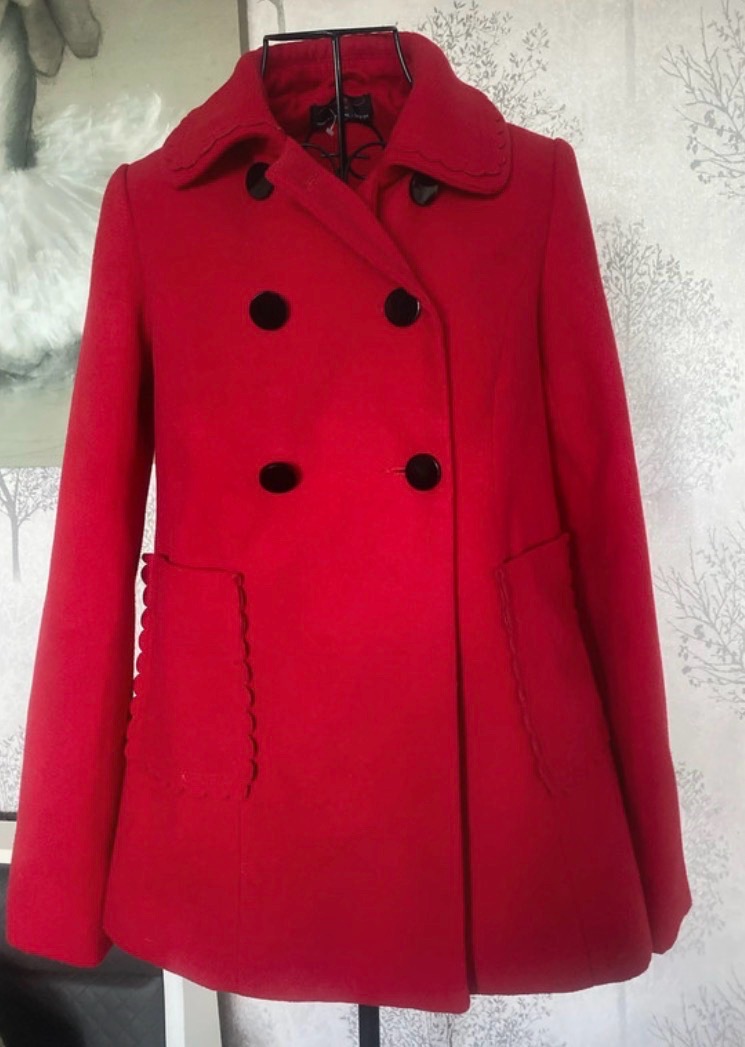 New Look Vibrant Red Double-Breasted Peacoat – Size 8