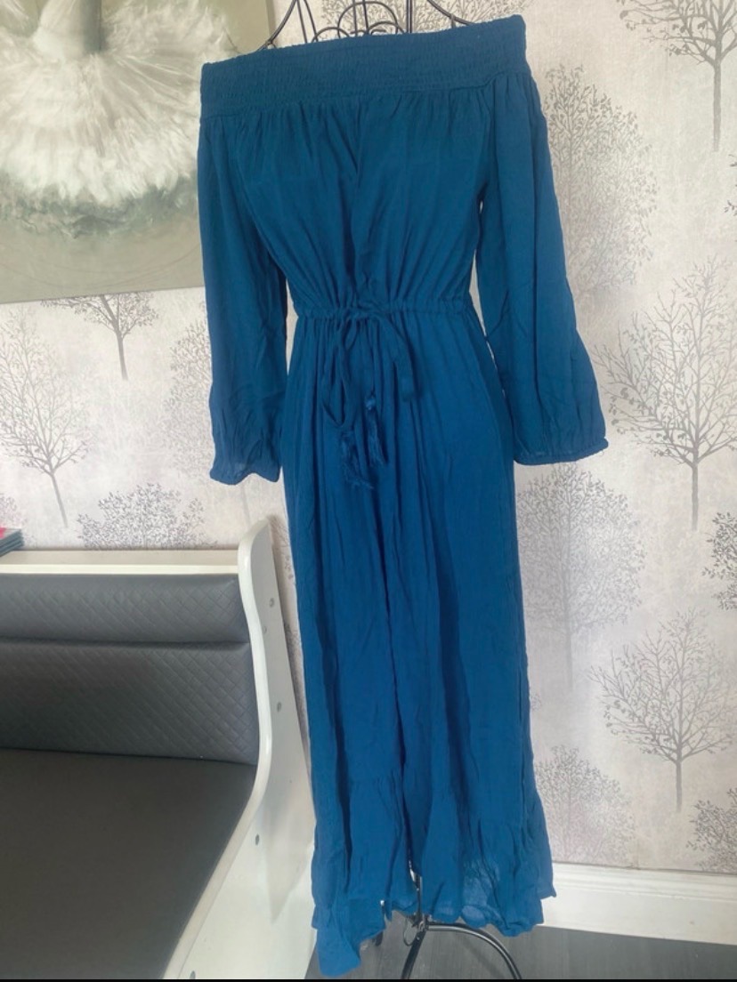 JD Williams Off-the-Shoulder Smocked Boho Maxi Dress Teal