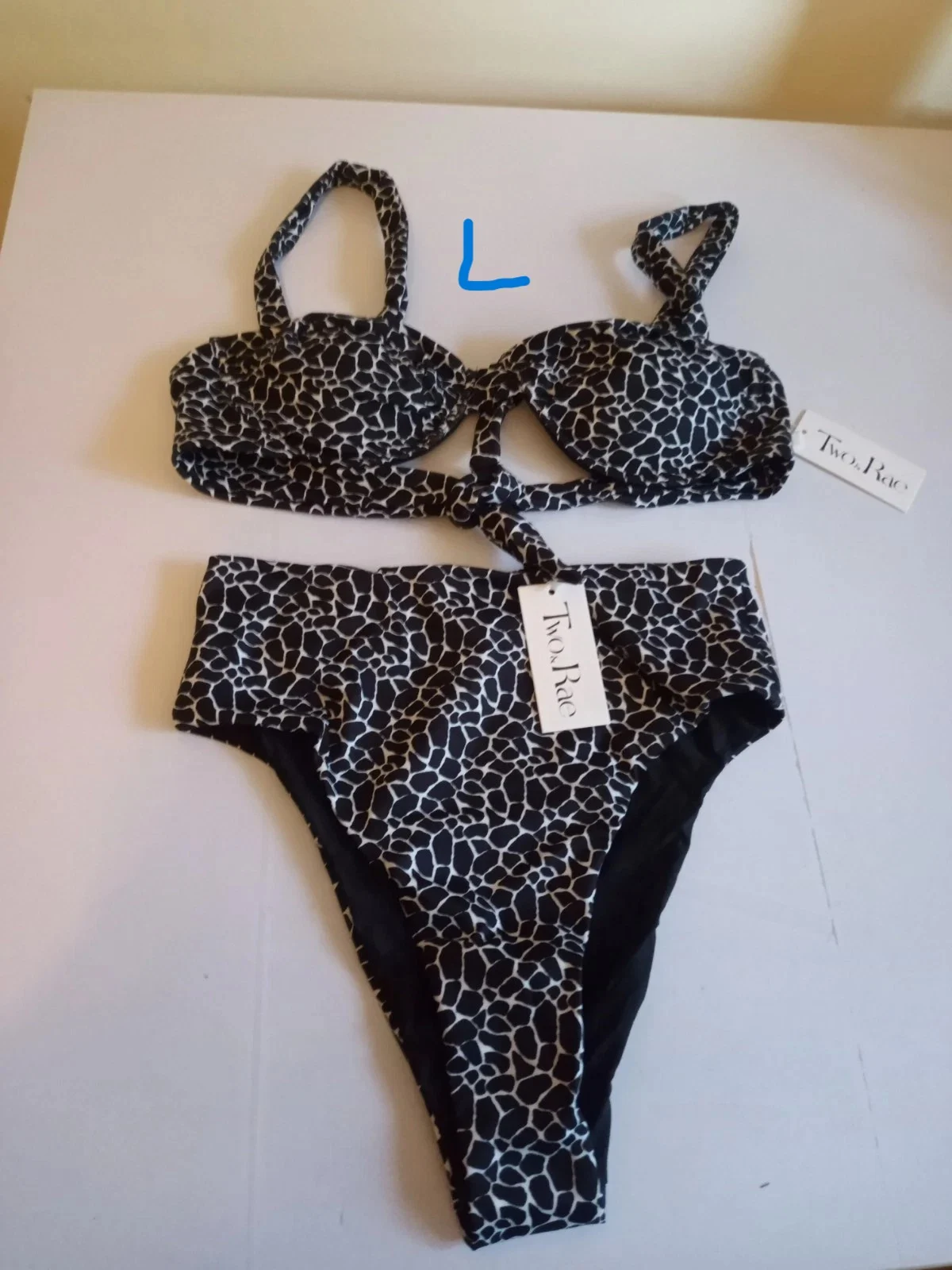 BNWT Two & Rae black white Bikini underwired bra high waisted brief L size 14 16
