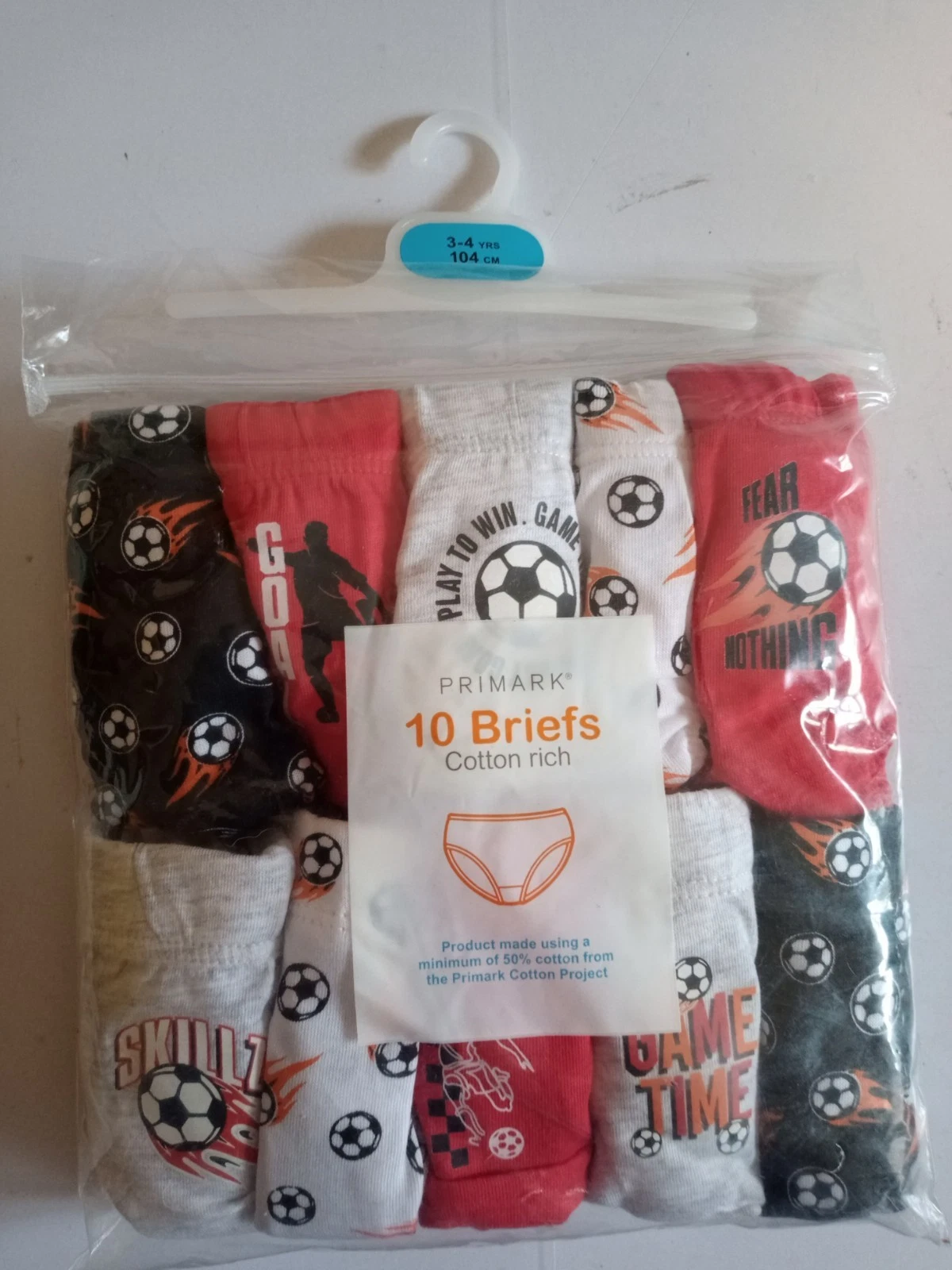 Primark boys briefs underwear cotton pants 10 pack Football Size 3-4 years