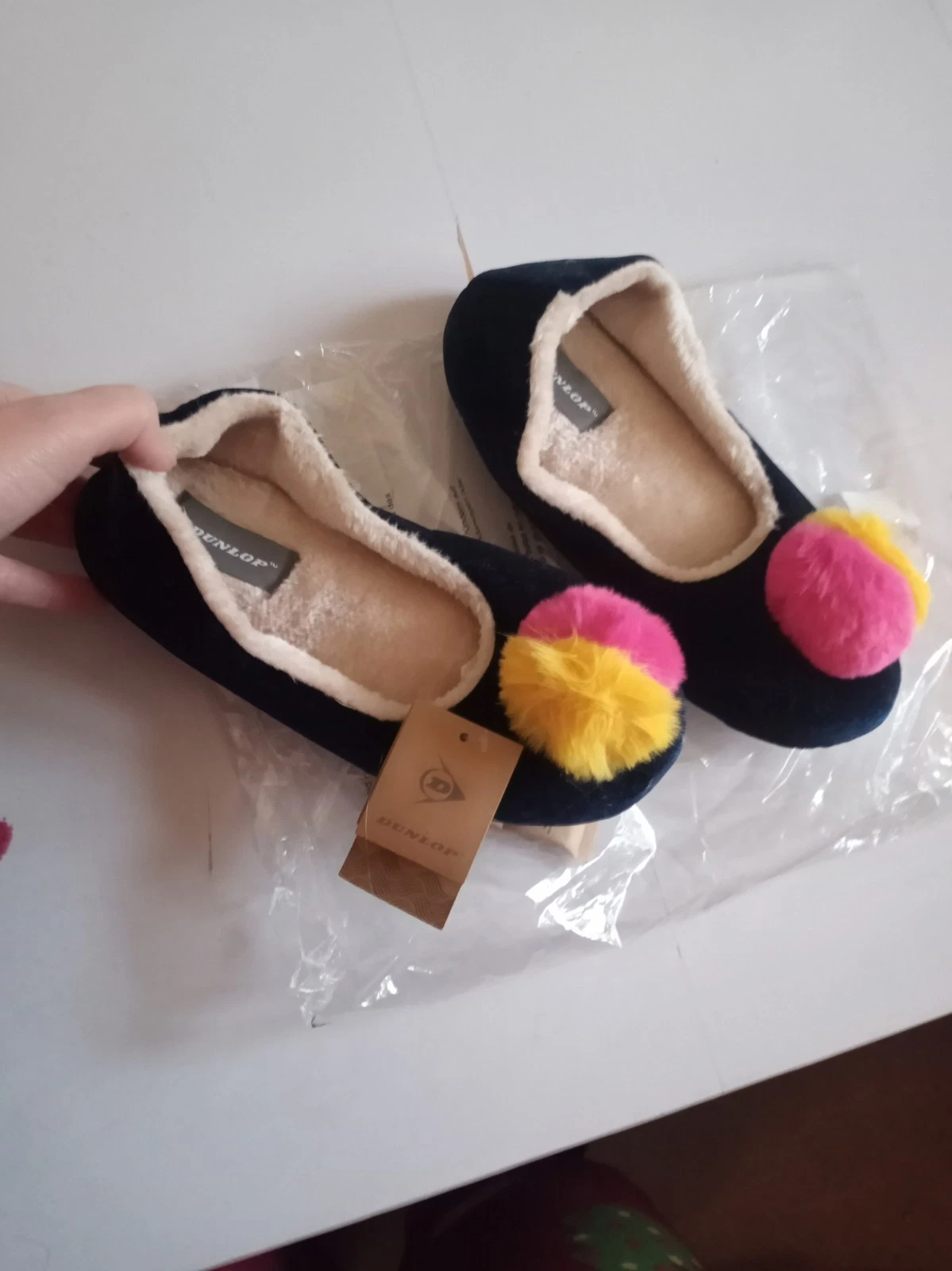 BNWT Dunlop Women's Soft Sole pompom Ballerina Slippers navy size M UK 5/6 38/39
