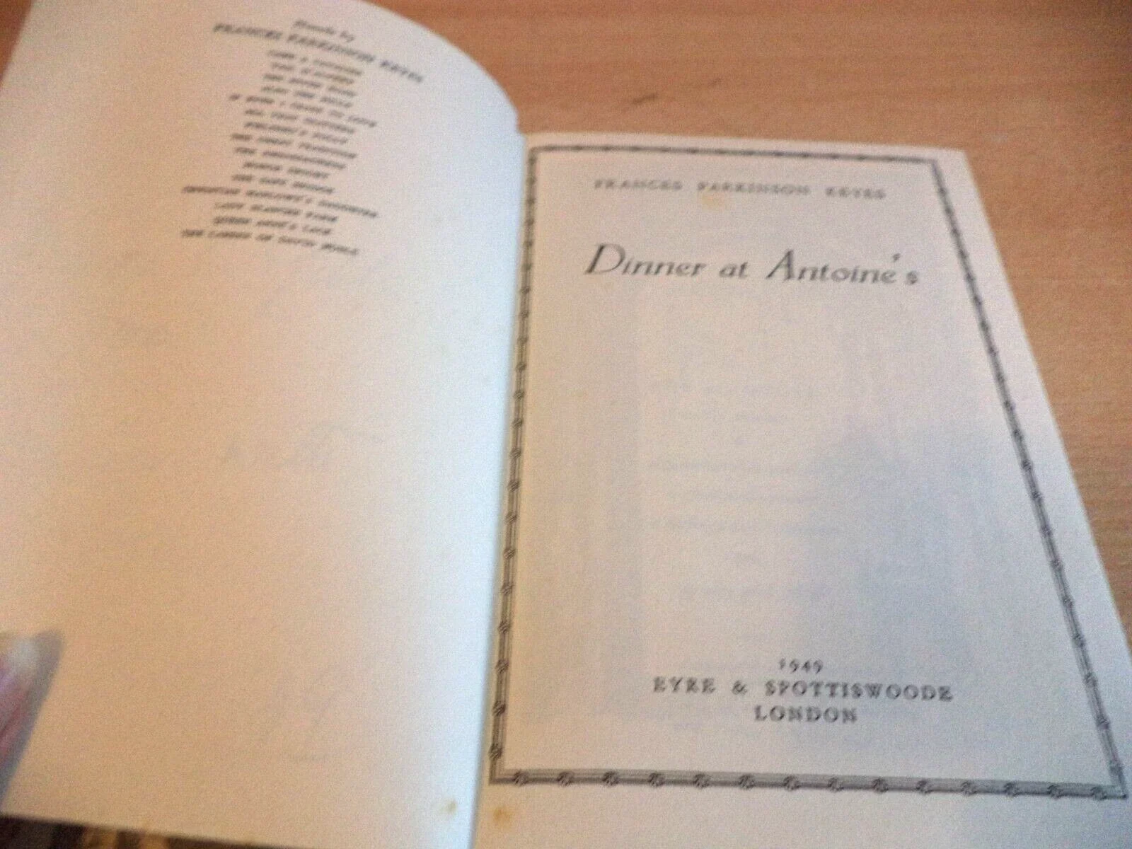 DINNER AT ANTOINE'S old vintage fiction novel book FRANCES PARKINSON KEYES 1949
