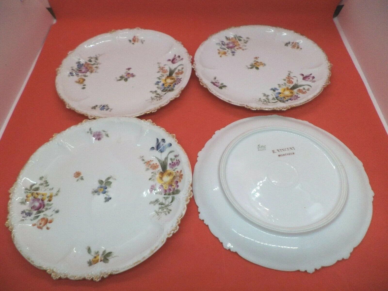 4 OLD VINTAGE gda france BONE CHINA vincent montreux SMALL DECORATIVE TEA PLATES