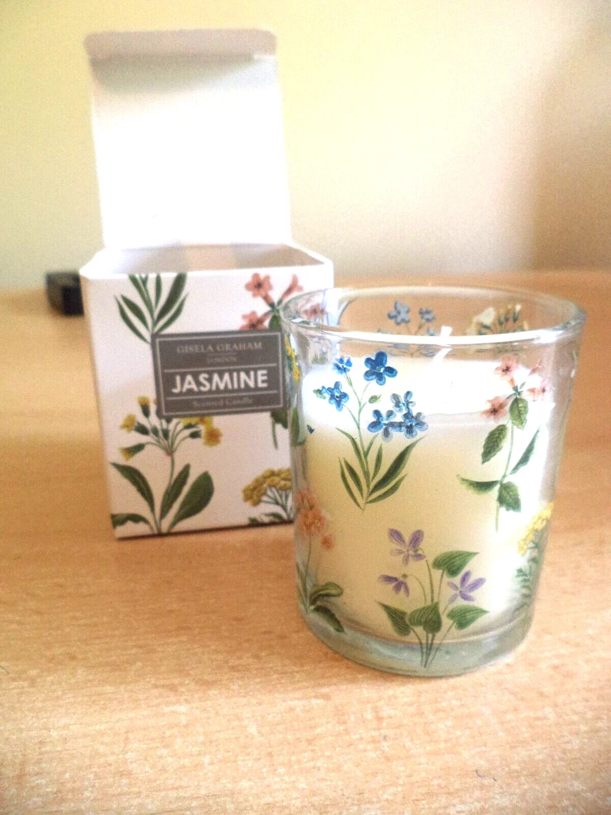 18 Hour Burn JASMINE Boxed Candle Gisela Graham DECORATED GLASS Scented PREMIUM