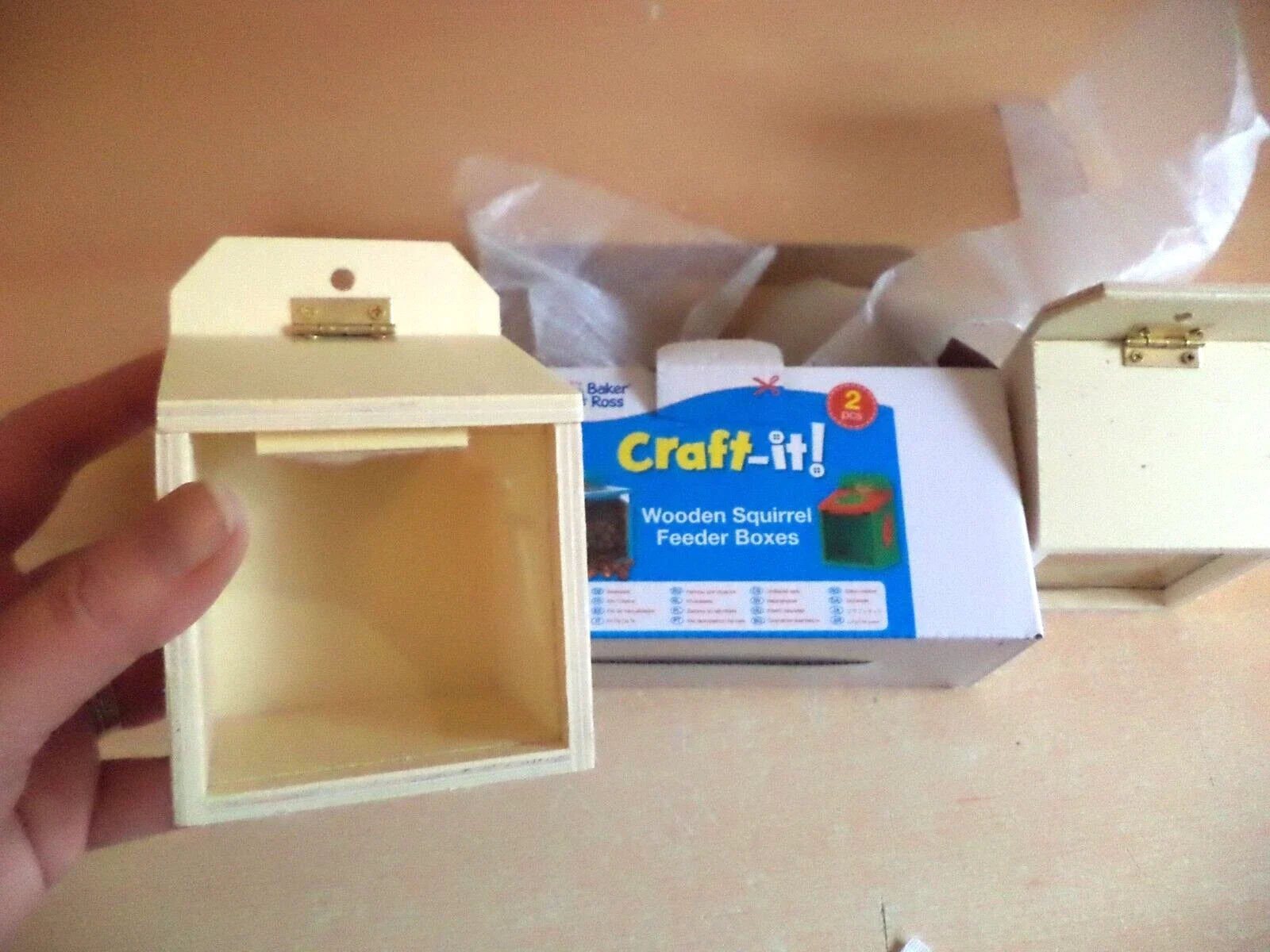 2 baker ross WILD GARDEN SQUIRREL FEEDERS Craft Paint Your Own WOODEN BOXES kit kids art