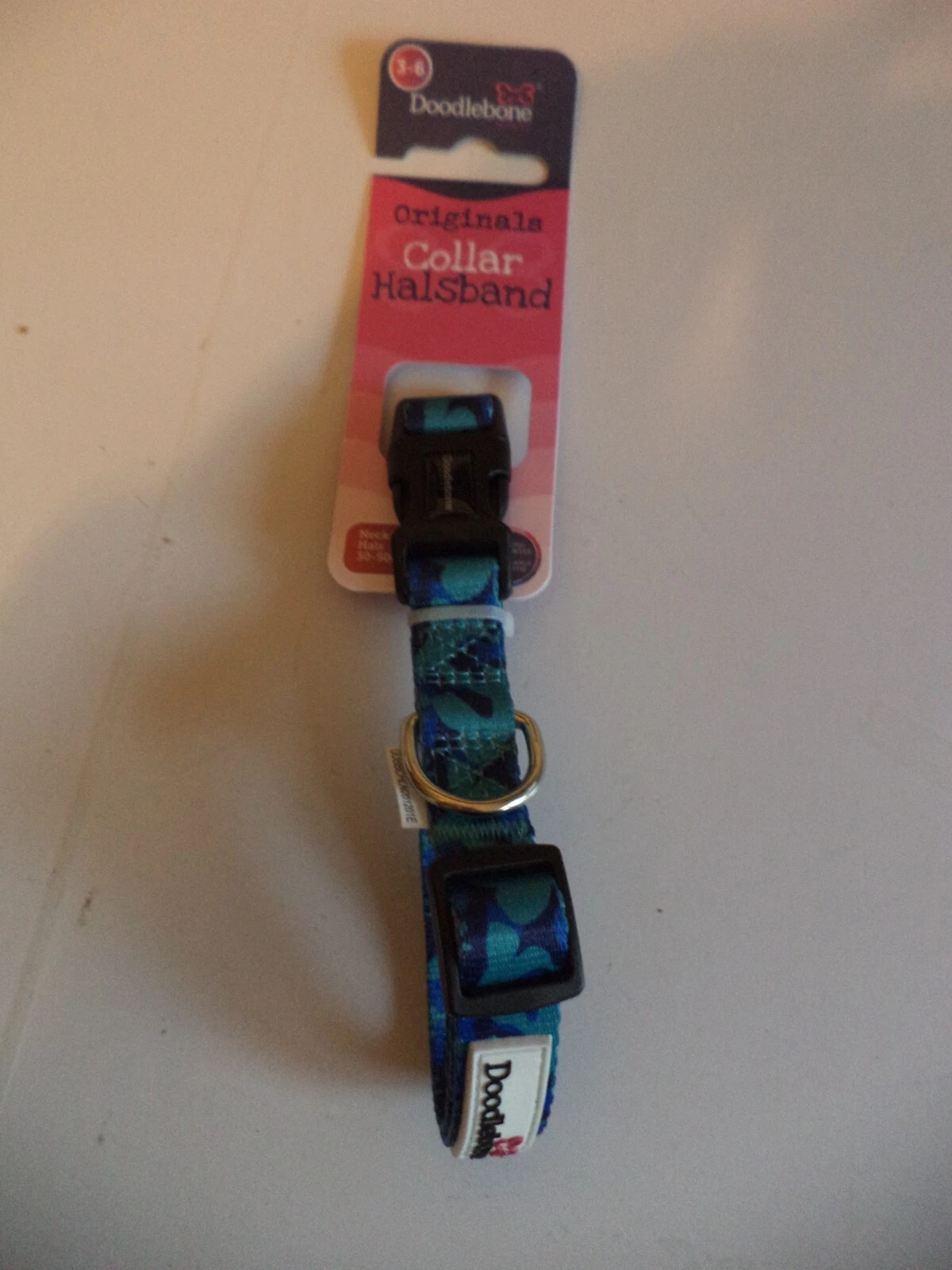 Doodlebone Collar Dog Puppy Bold Durable Nylon Adjustable size 3-6 blue camo