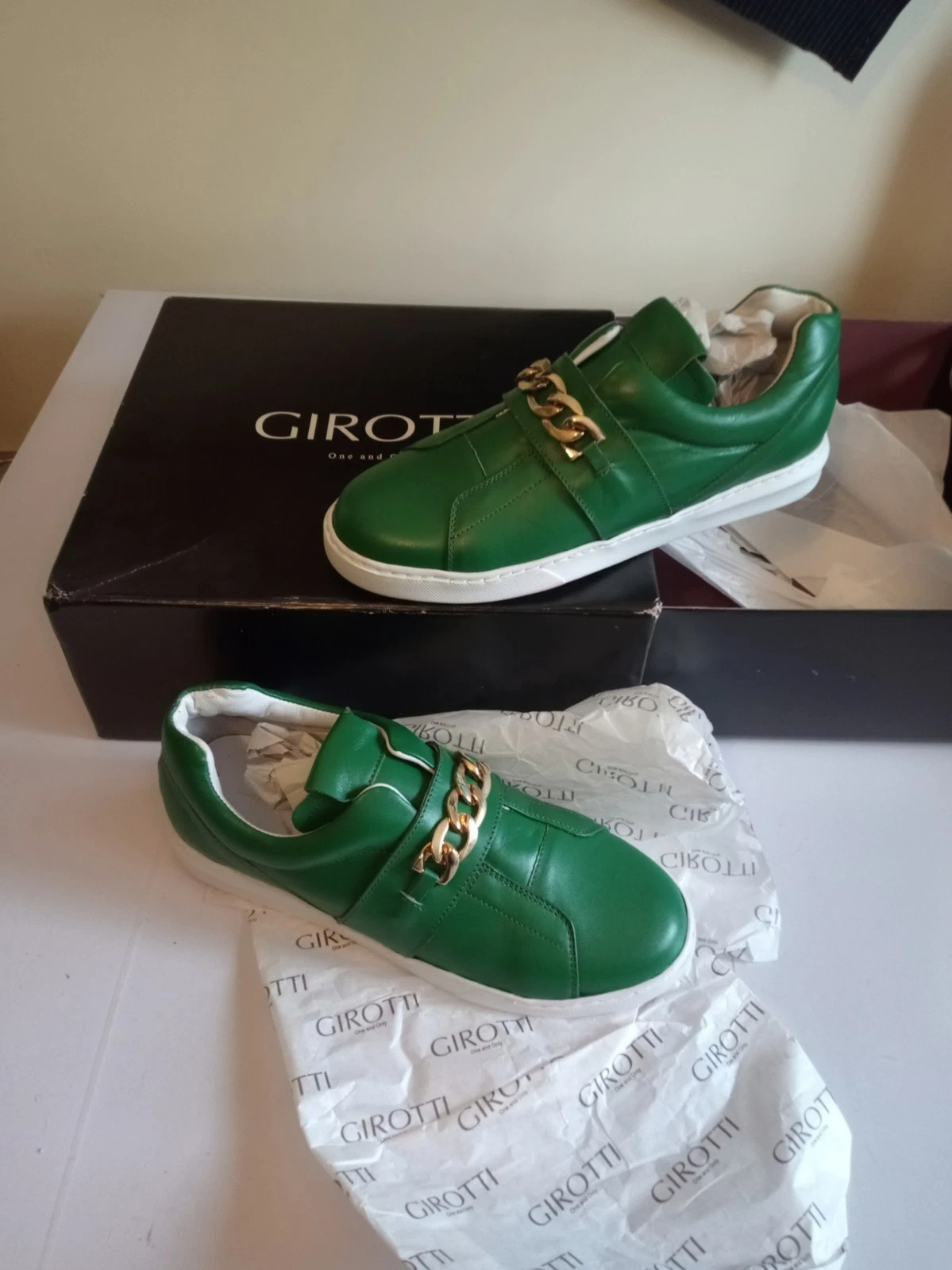 girotti green italian leather comfortable loafers shoes EUR 40 UK 6 6.5 7 slip o