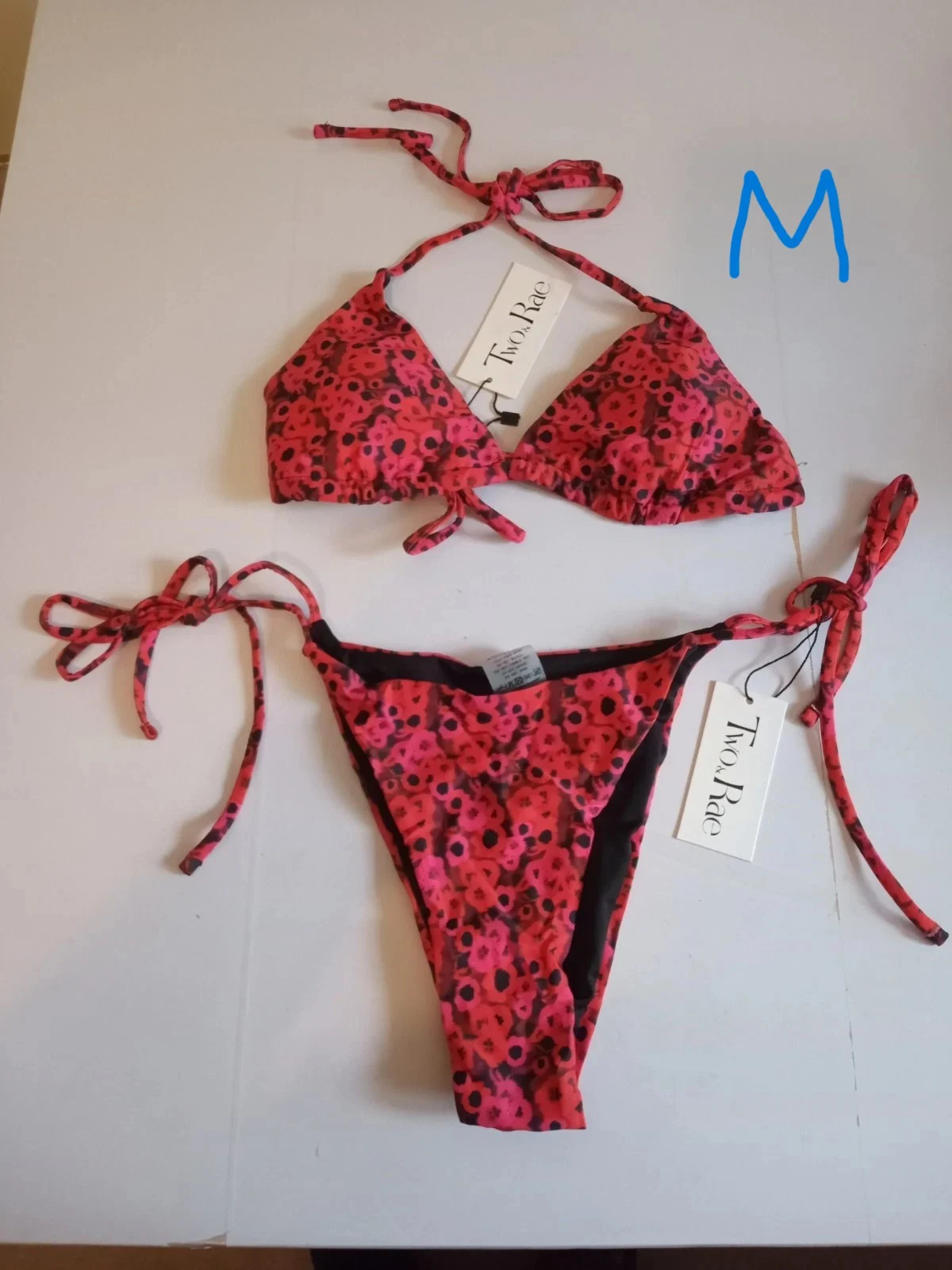 BNWT Two & Rae red Bikini triangle top set M size 10 12 14 halter neck