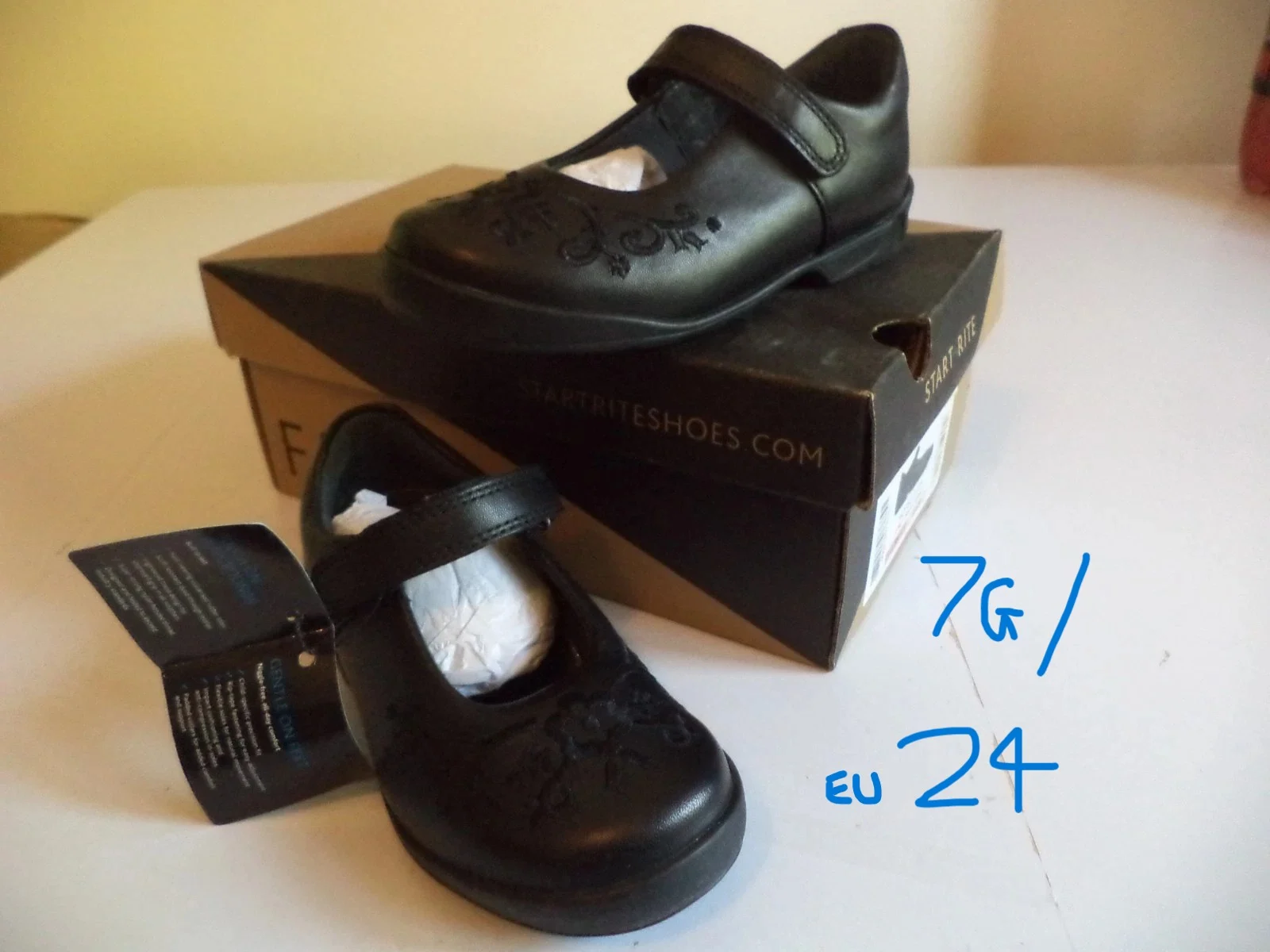 clarks Start-Rite Girls hopscotch black leather school Shoes size 7 7G 24 eu