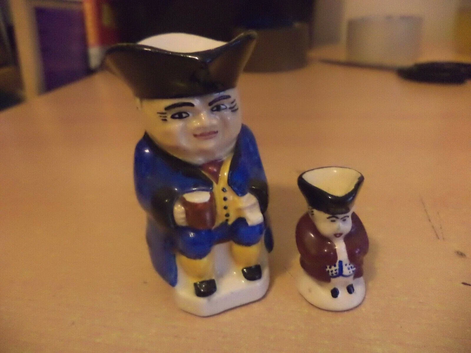 2 OLD VINTAGE hand painted pottery mini miniature TOBY JUG AVONMOOR dolls house