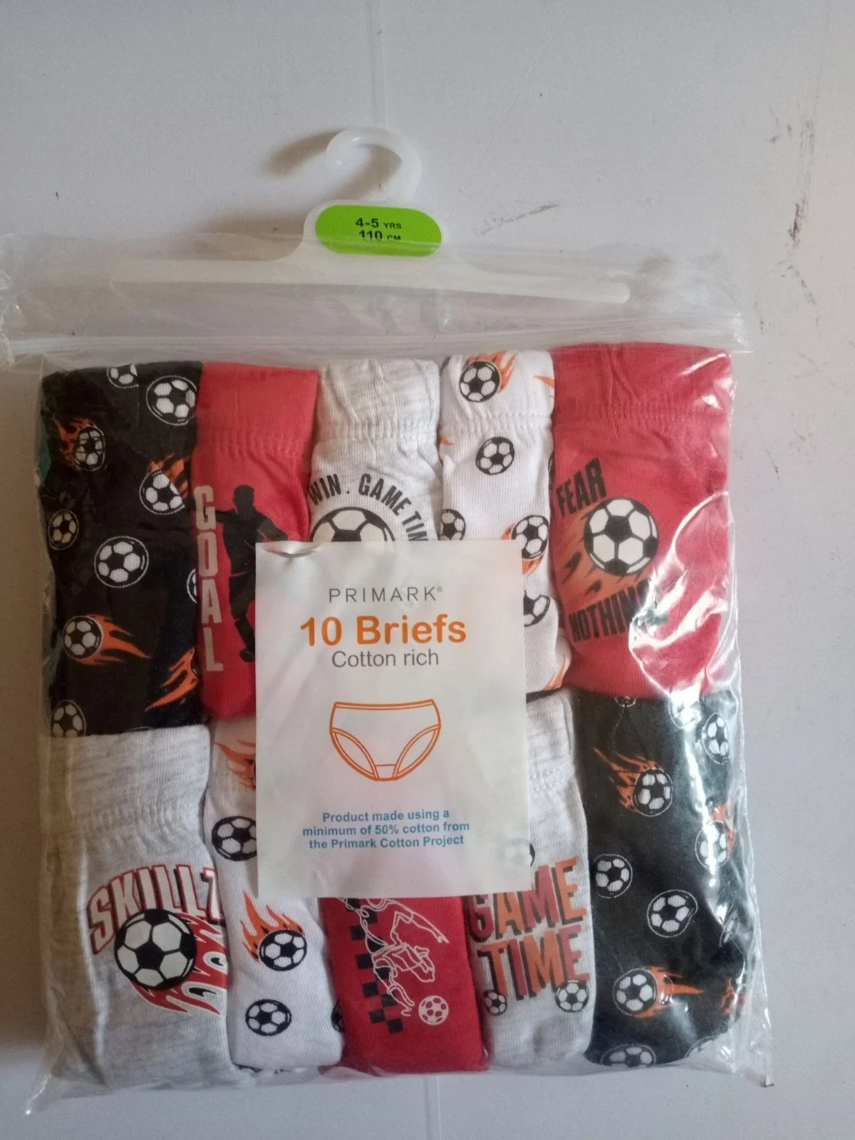 Primark boys briefs underwear cotton pants 10 pack Football Size 4-5 years