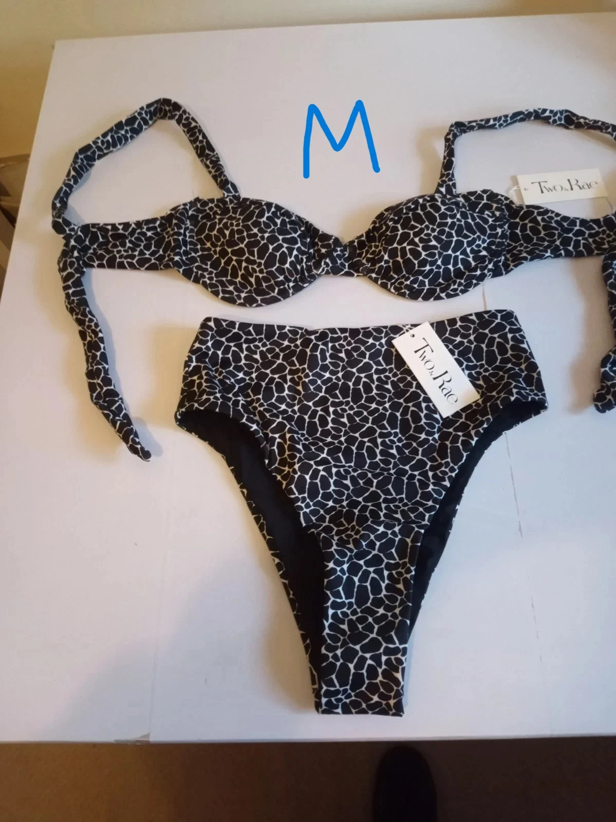 BNWT Two & Rae black white Bikini underwired bra high waisted brief M size 12 14