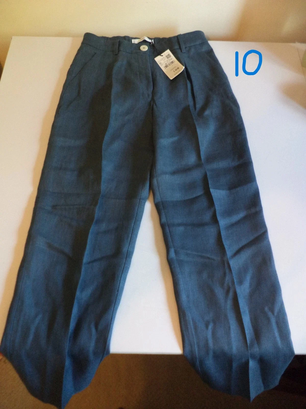 BNWT Mango MNG blue Linen women's smart straight leg Trousers Size Eur 38 uk 10