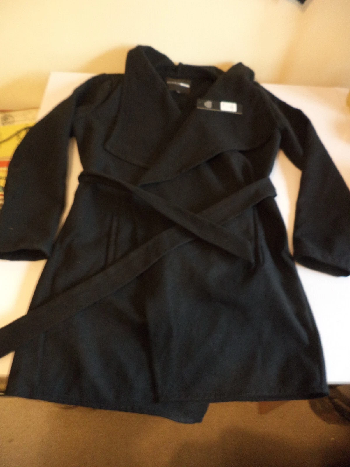 BNWT women's Fashion Nova belted wrap black Manhattan Coat Medium size 12 14