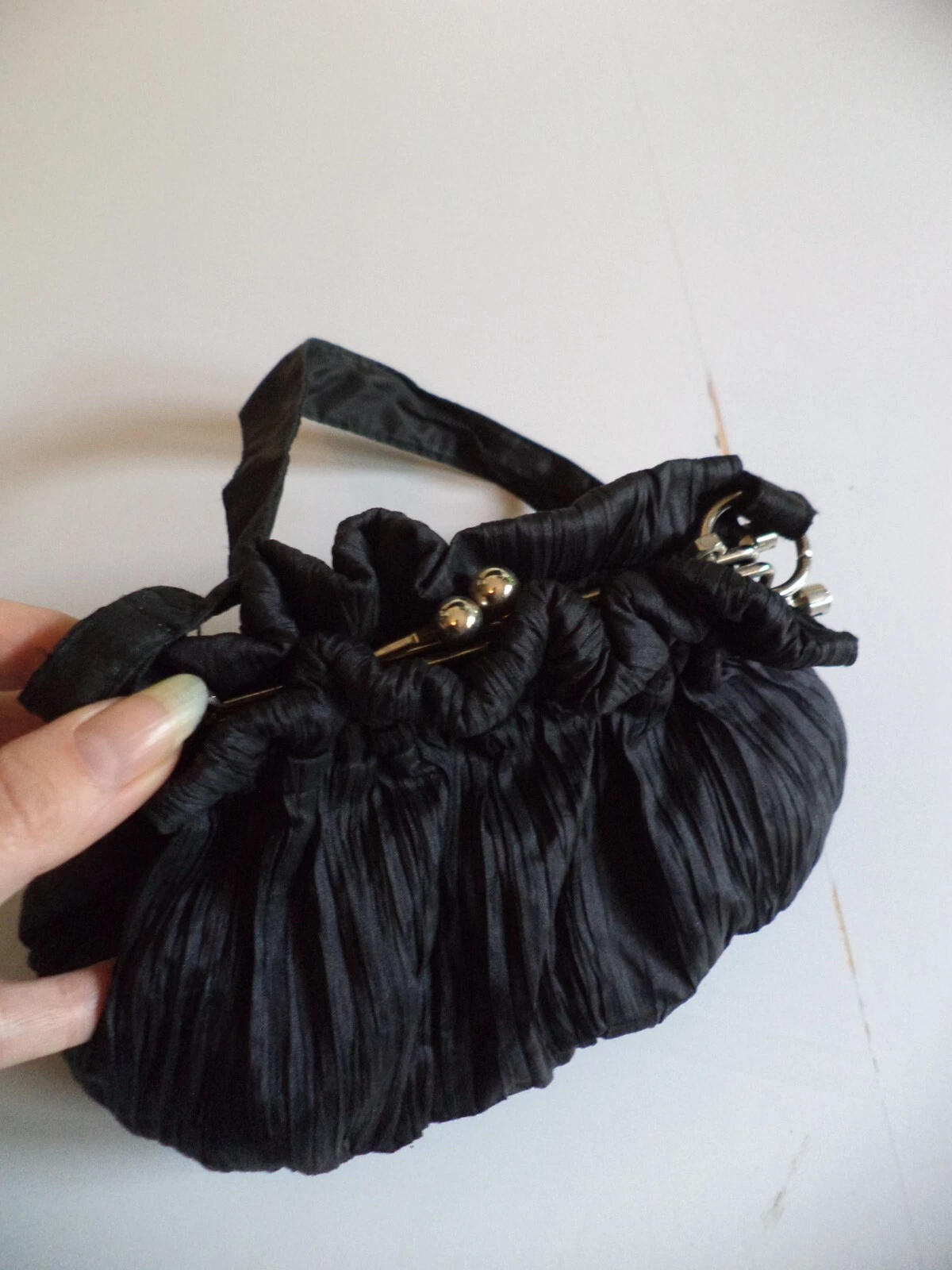 bewitched accessories Evening Bag ruffled black silk chiffon ? clutch handbag
