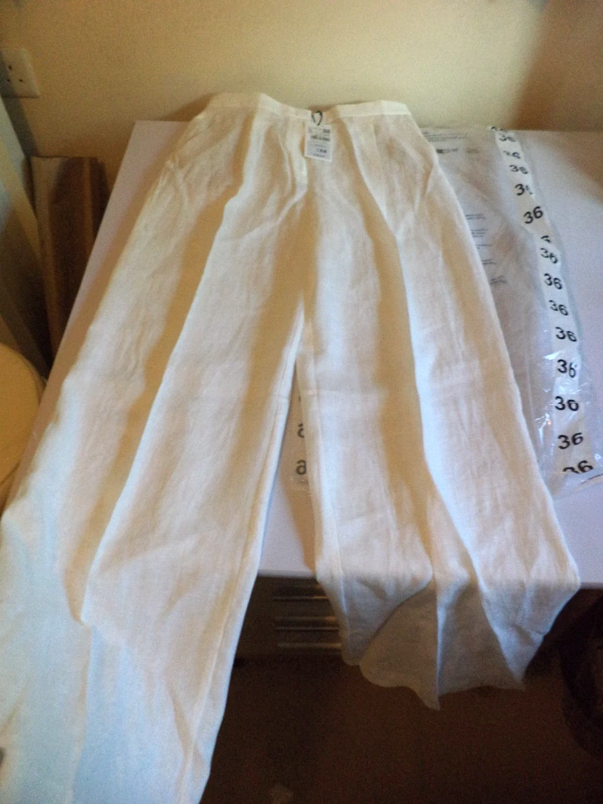 BNWT Mango MNG White Linen women's smart Trousers Size Eur 38 uk 10 RRP £60