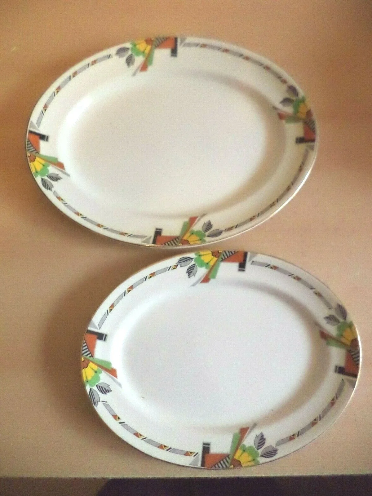 2 OLD ANTIQUE ART DECO PALISSY POTTERY PORCELAIN CHINA oval meat platter PLATES