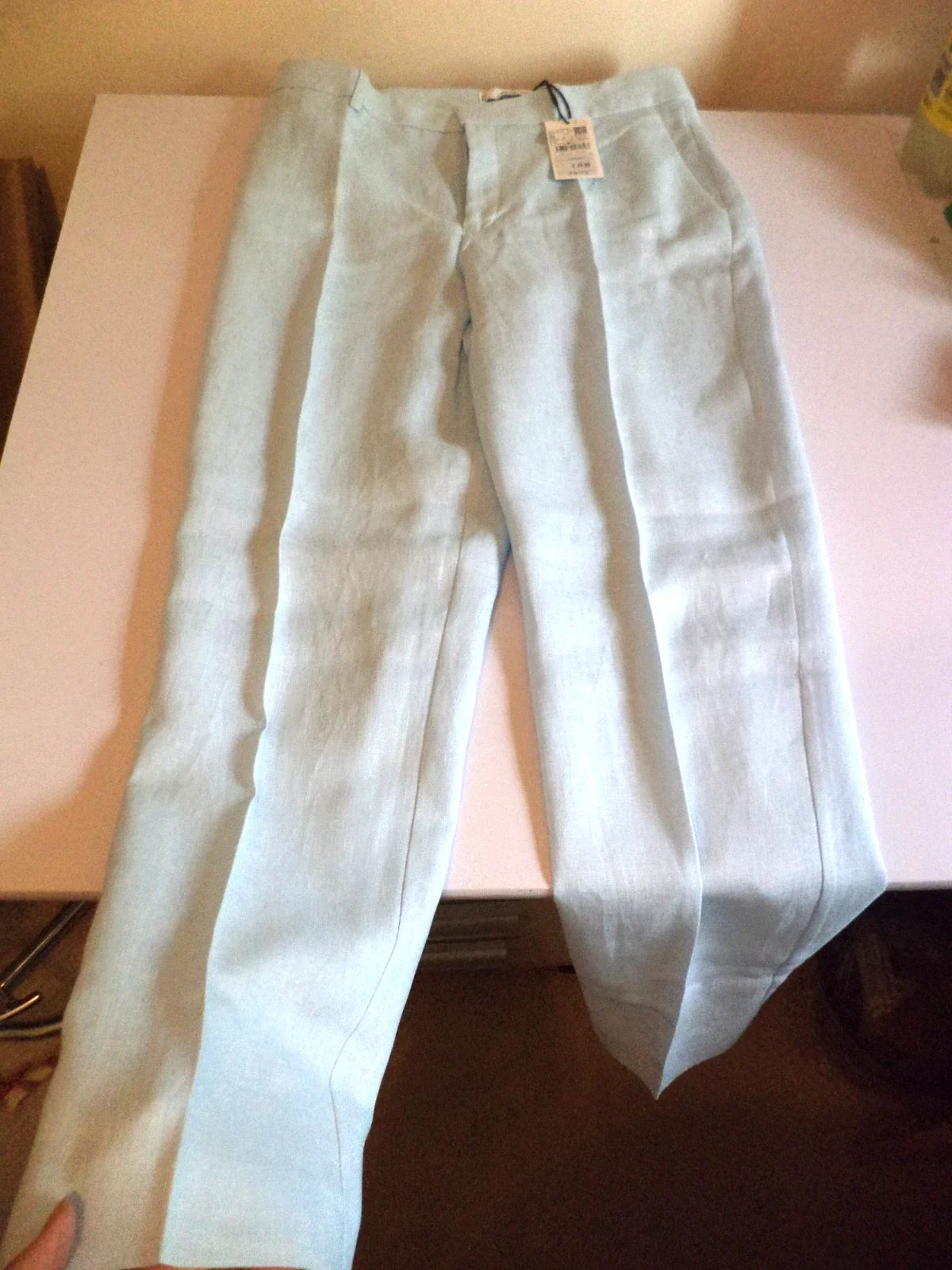 BNWT Mango MNG light blue Linen women's smart Trousers Size Eur 38 uk 10 RRP £50