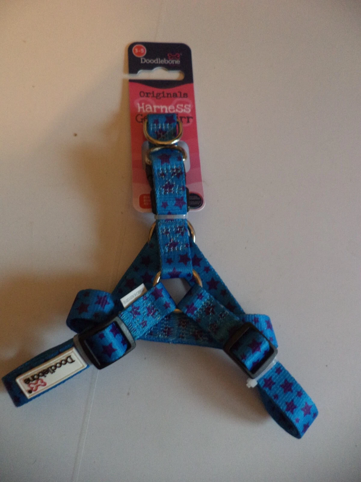 Doodlebone Strap Harness Dog Puppy Bold Nylon Adjustable size 3-5 blue stars