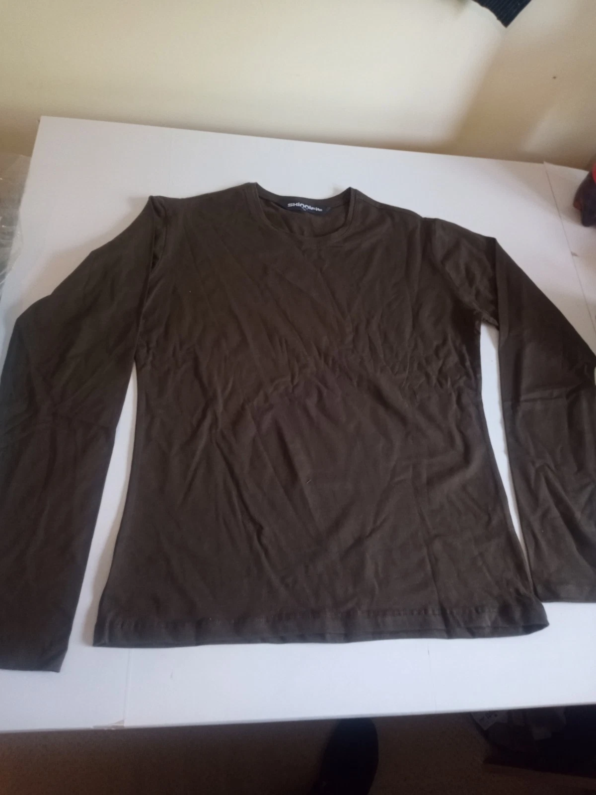 new Skinnifit women's chocolate brown fitted long sleeved T Shirt top 14 16 18