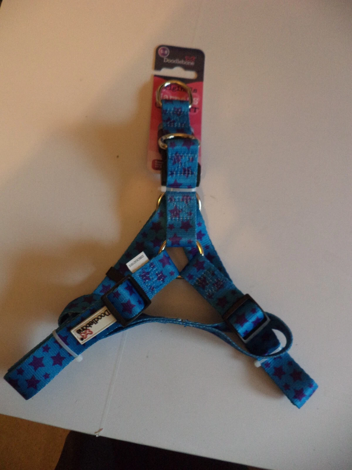 Doodlebone Strap Harness Dog Puppy Bold Nylon Adjustable size 5-8 blue stars