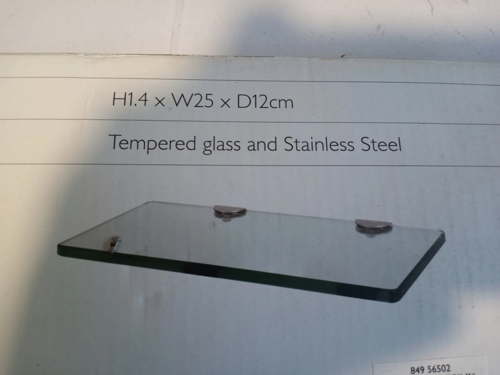 John Lewis small tempered Glass & stainless steel Floating Bathroom Shelf storage