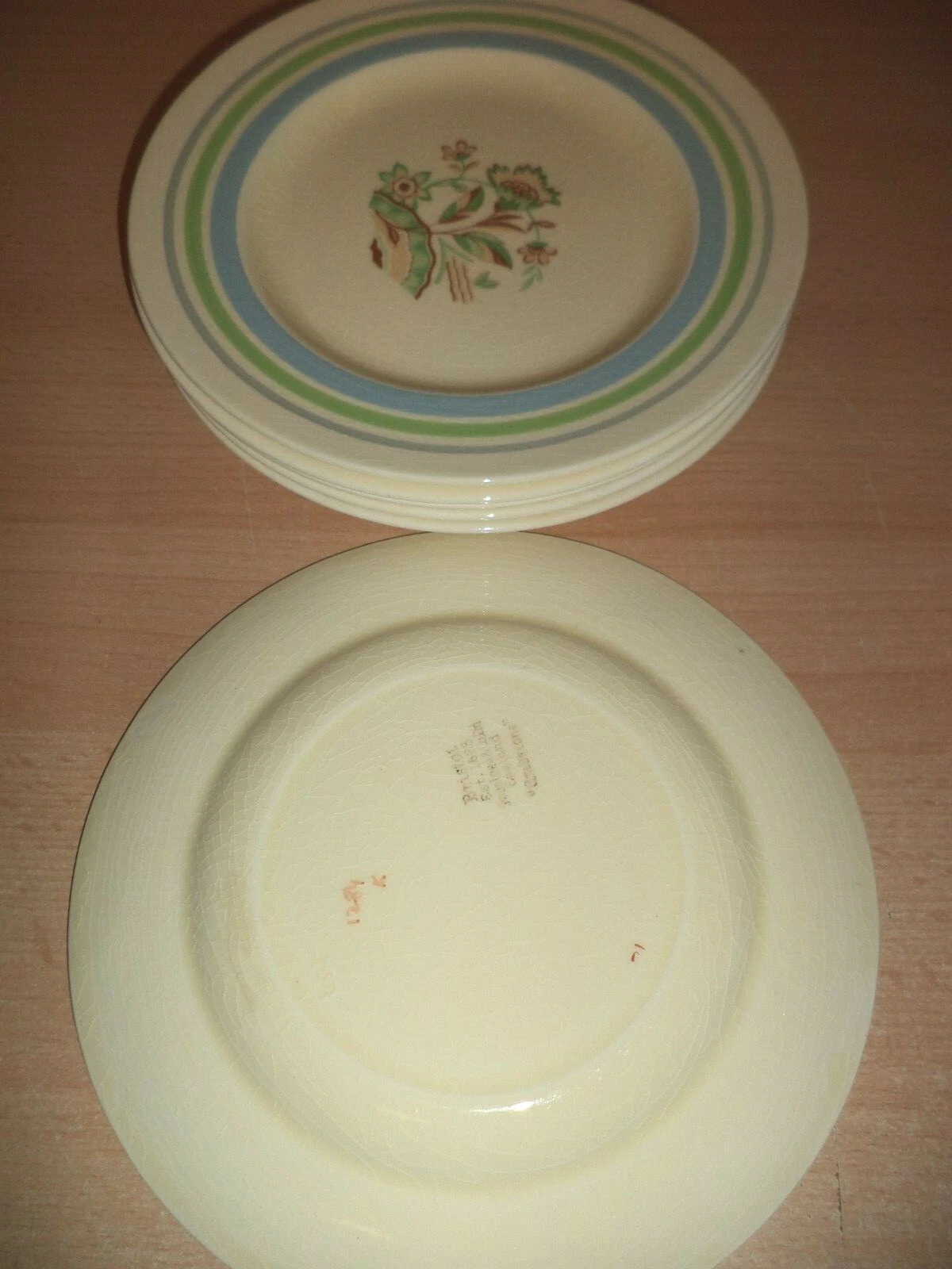 6 BRISTOL POUNTNEY AMBERONE old antique ART DECO pottery SMALL SIDE PLATES