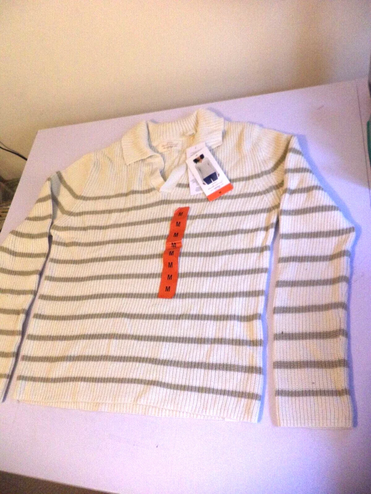 BNWT Weatherproof Vintage Women's chunky cream Striped jumper pullover medium 10 12 14