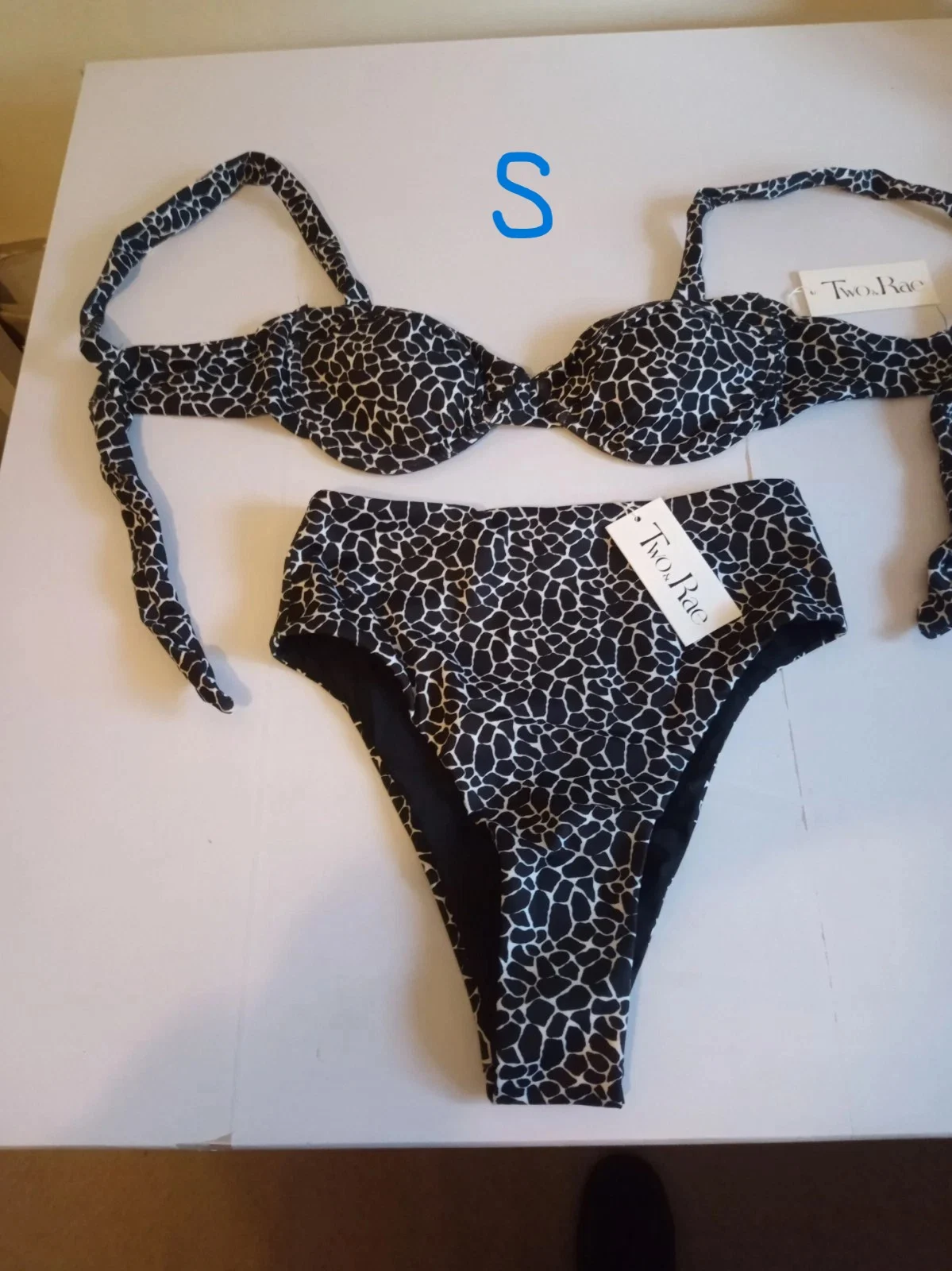 BNWT Two & Rae black white Bikini underwired bra high waisted brief S size 8 10