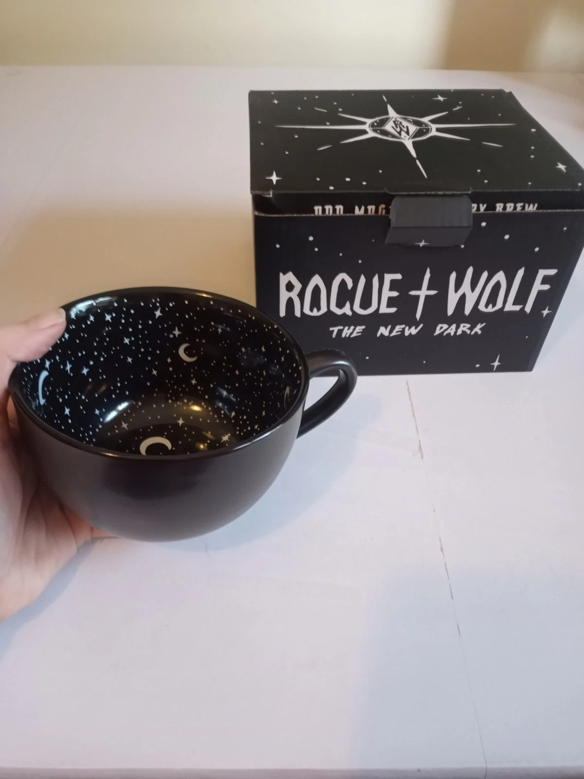 bnib Rogue +Wolf midnight large black tea coffee mug cup goth gothic witch pagan