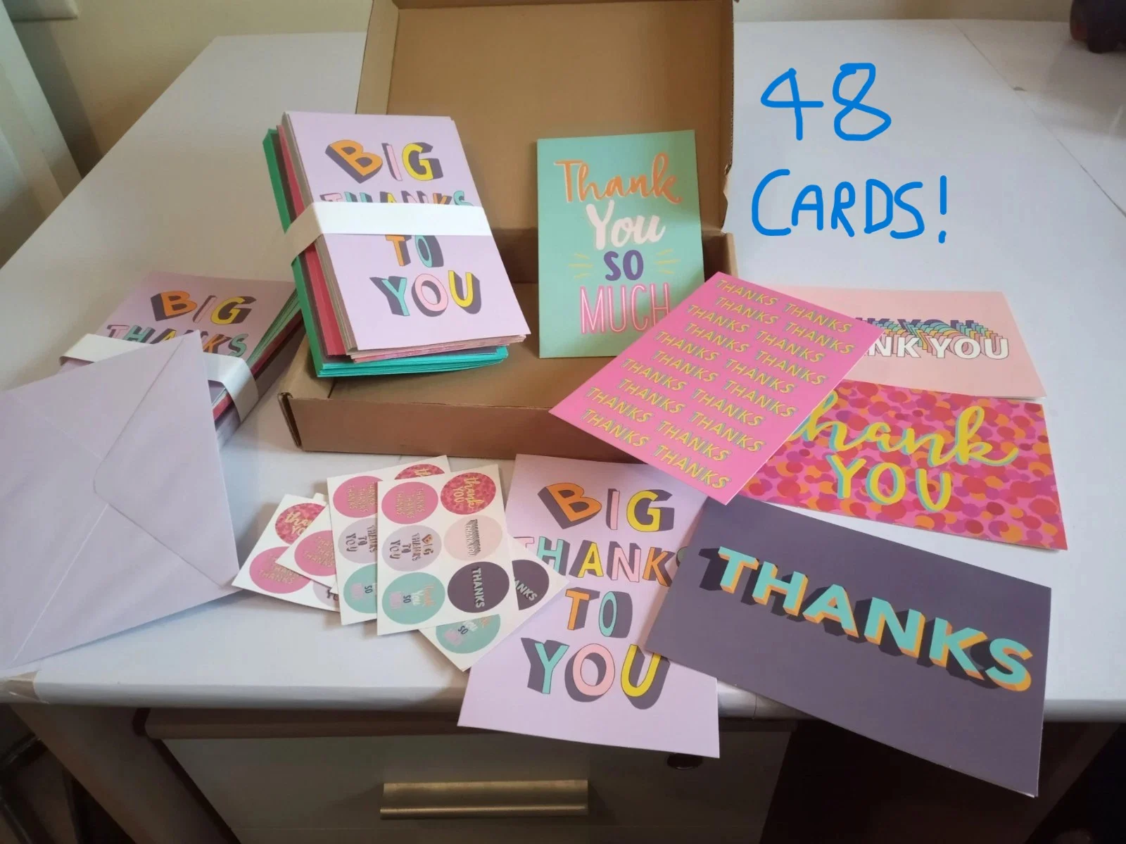 48 Pack boxed paper junkie Thank you Cards Envelopes & stickers