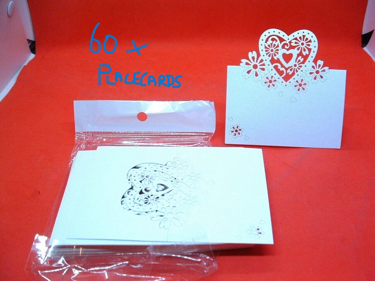 60 pack PEARLISED WHITE WEDDING TABLE DECORATIONS PLACE SETTINGS NAME CARDS