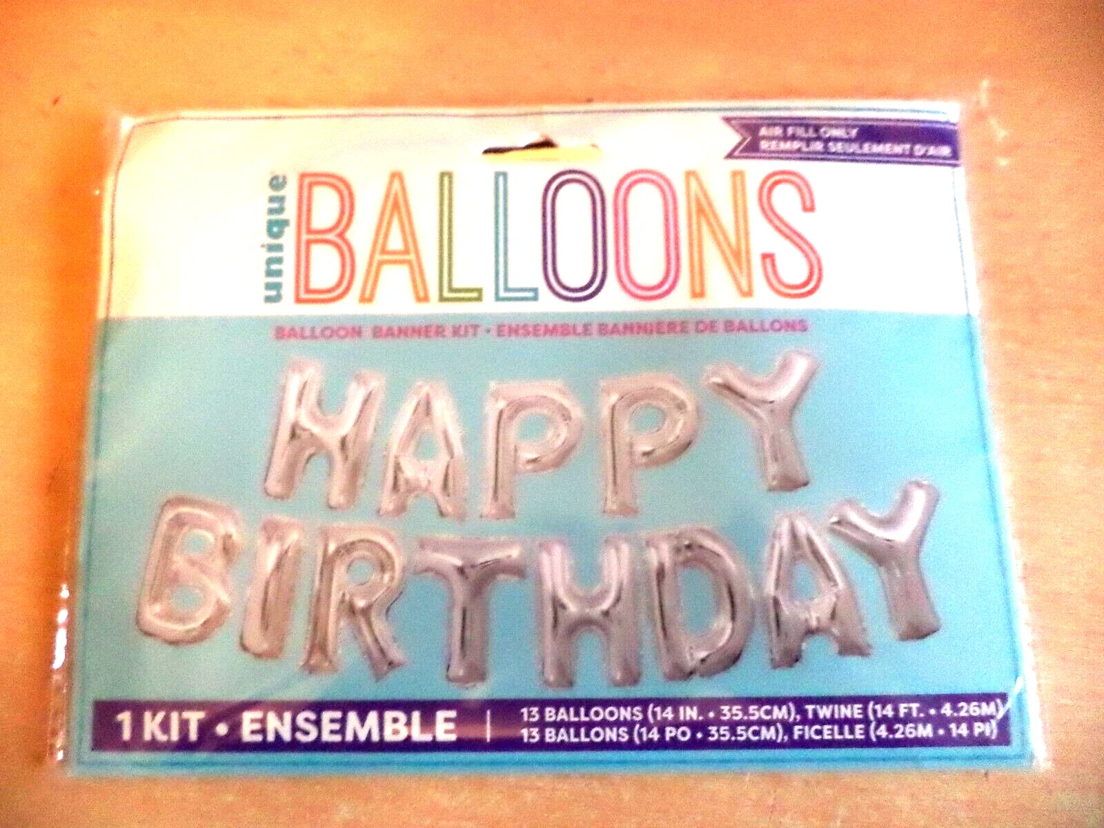 Silver Happy Birthday foil Balloon Banner Kit Air Fill Party Balloons NO HELIUM