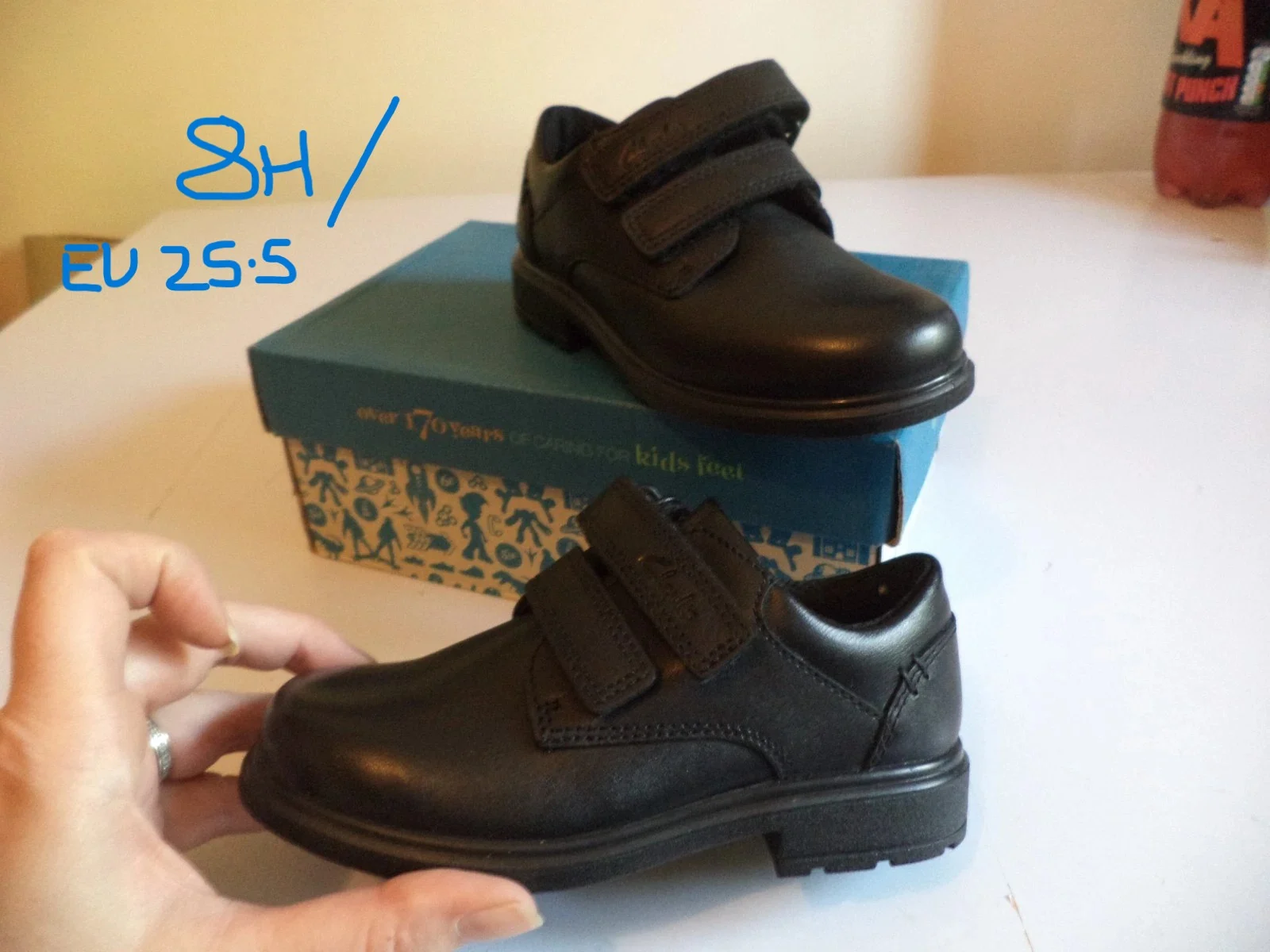 clarks boys Girls remi pace inf black leather school Shoes size 8 8H 25.5 25.5H