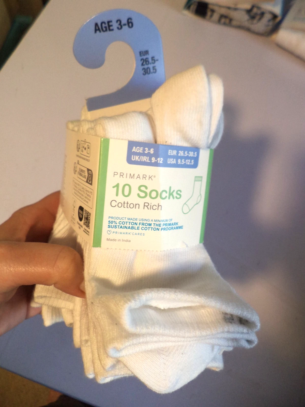 Primark girls boys kids 10 pairs plain cotton white socks Size 3-6 years 26.5-30