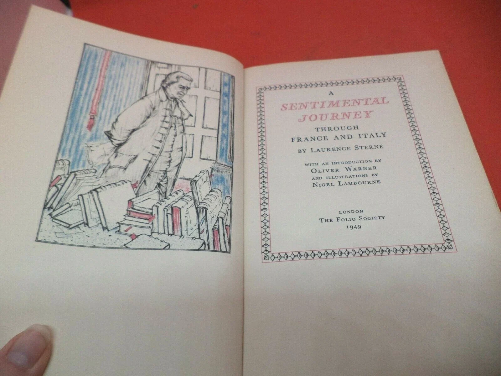 SENTIMENTAL JOURNEY FRANCE ITALY old vintage FOLIO SOCIETY book STERNE LAMBOURNE