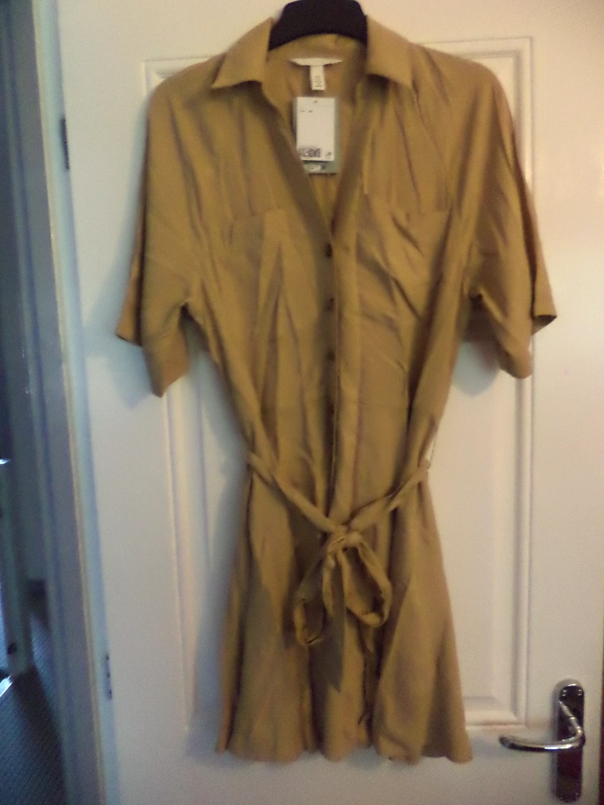 BNWT H&M belted women's shirt dress size S XS 6 8 tan brown