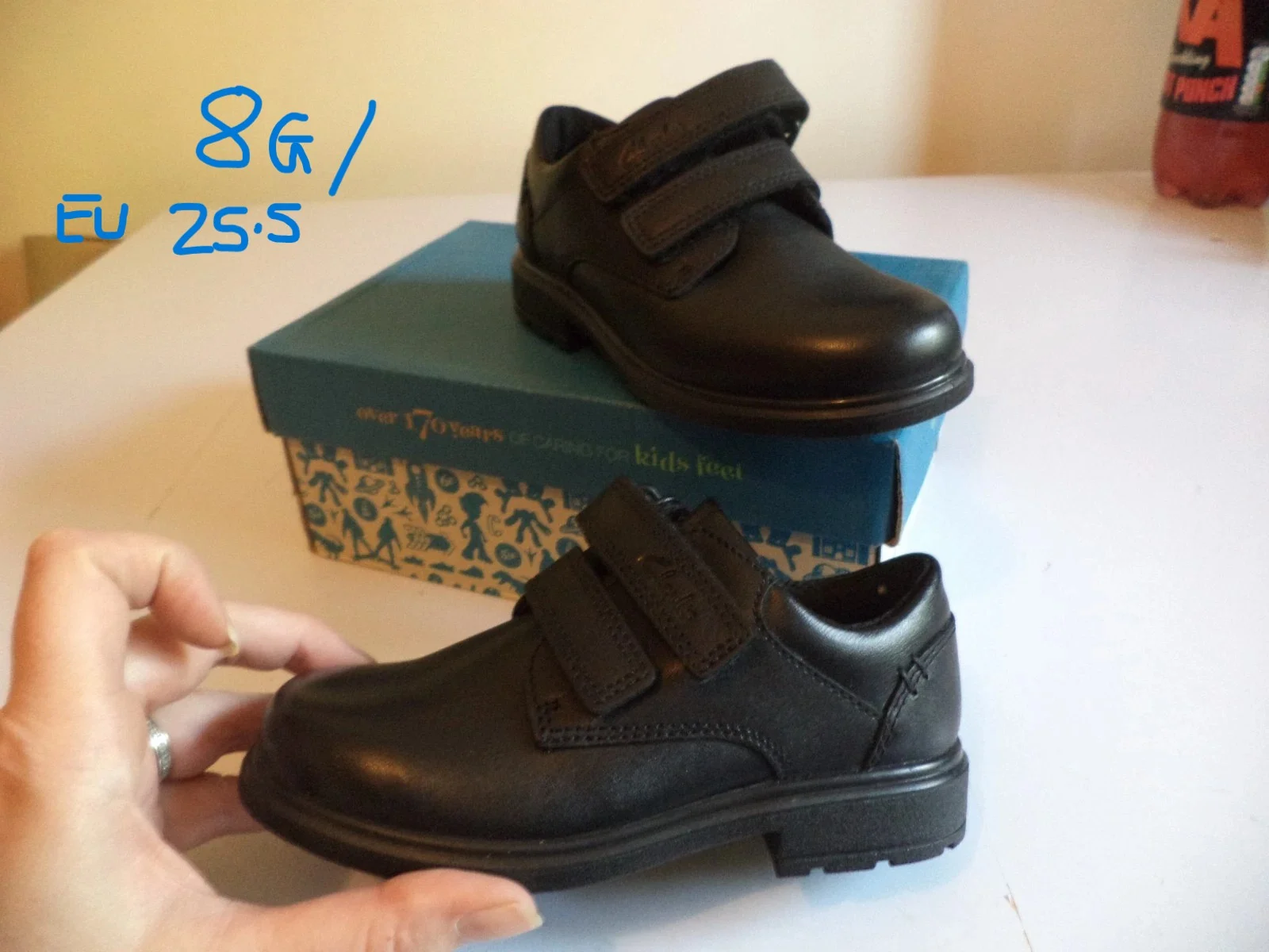 clarks boys Girls remi pace inf black leather school Shoes size 8 8G 25.5 25.5G