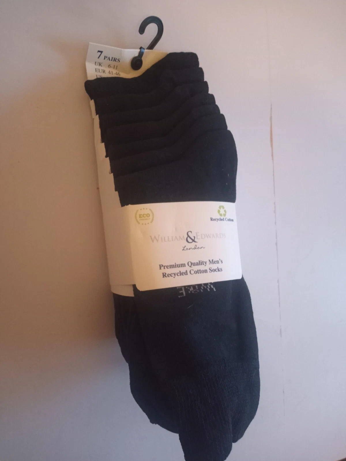 7 pairs William & Edwards Men's Socks Cotton plain black business UK 6-11