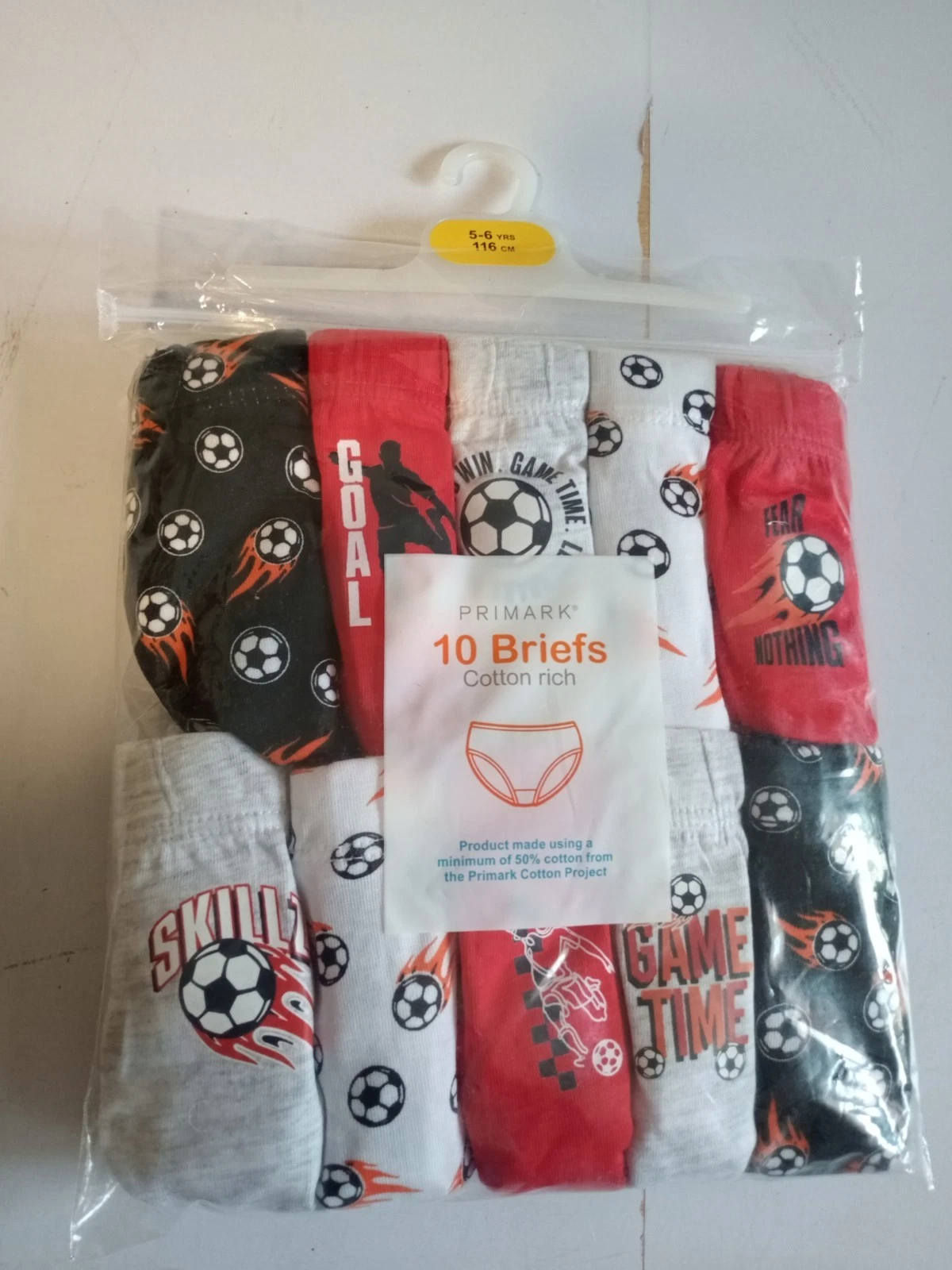 Primark boys briefs underwear cotton pants 10 pack Football Size 5-6 years