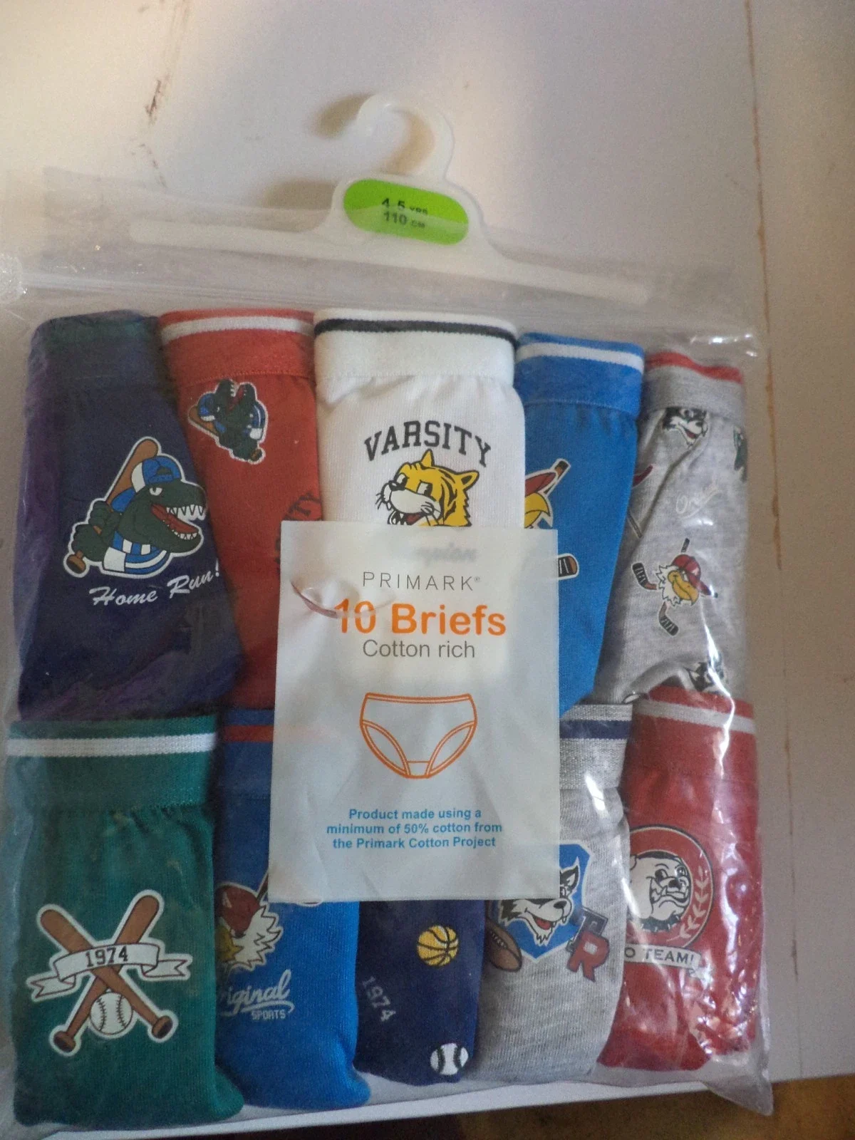 Primark boys briefs underwear cotton pants 10 pack american Size 4-5 years