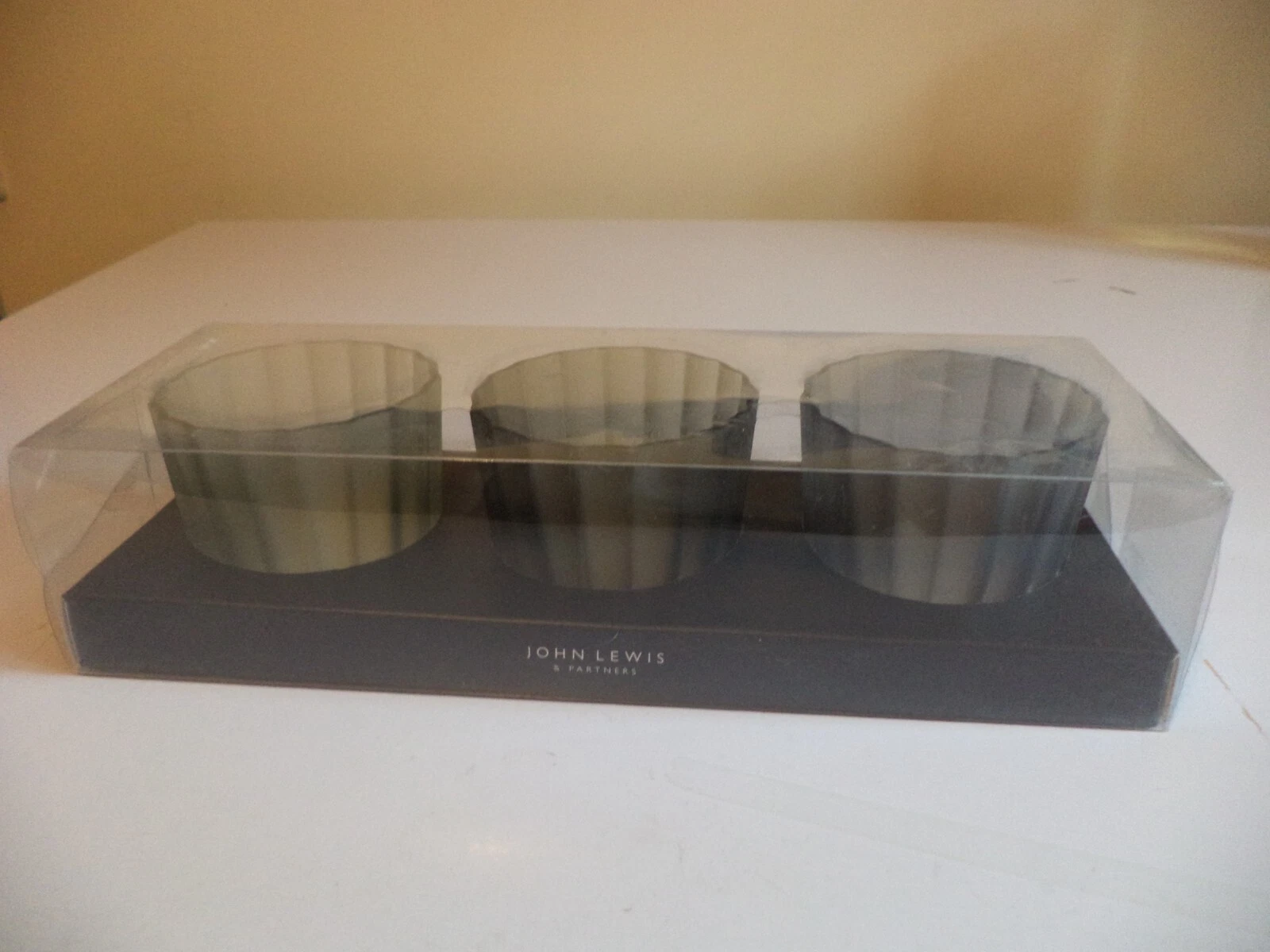 John Lewis Grey Tones glass 3 x Tealight candle holder Set table decoration