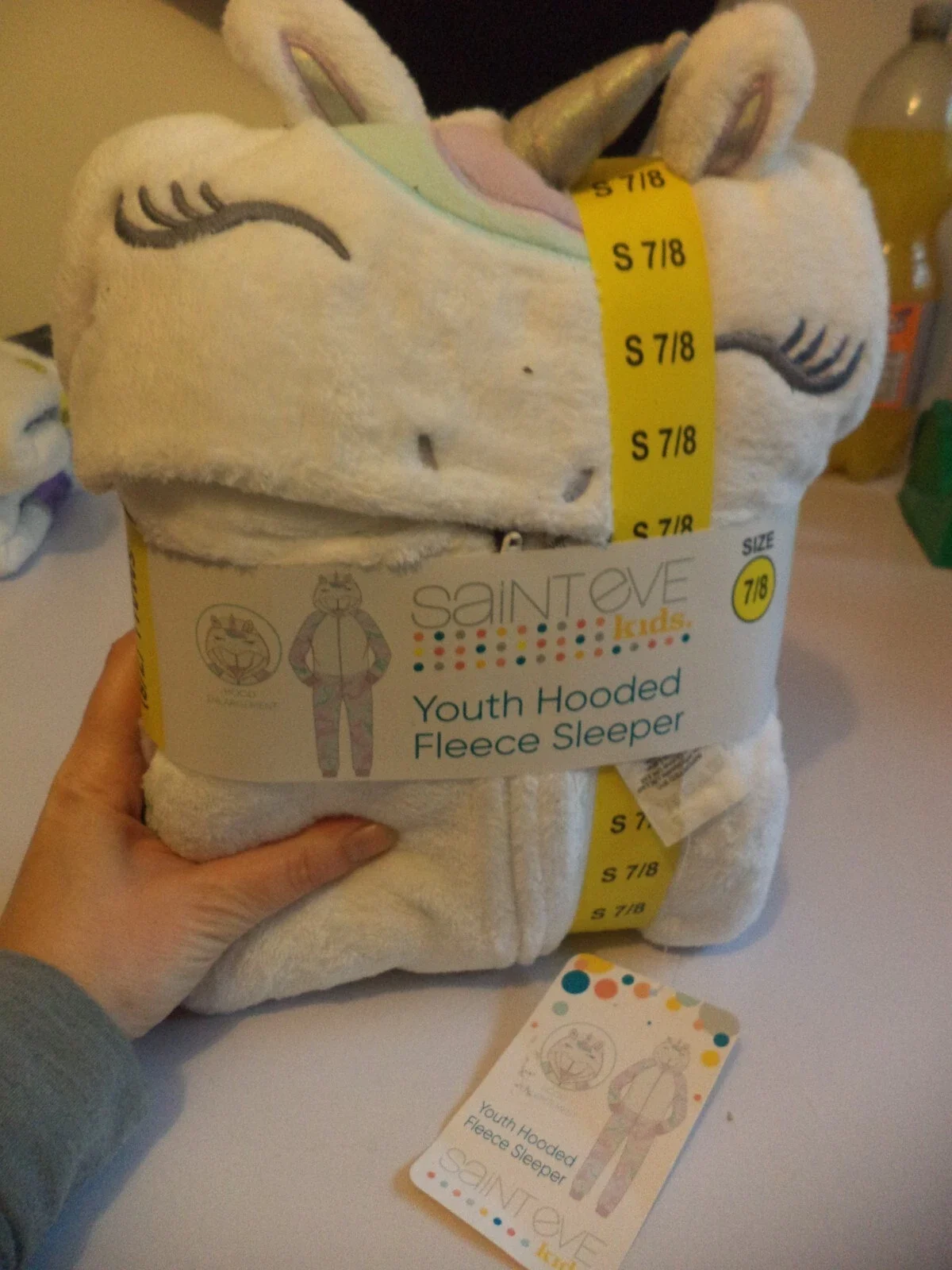 BNWT Kids onesie Youth Hooded Fleece Sleeper S age 7/8 unicorn one piece girls boys