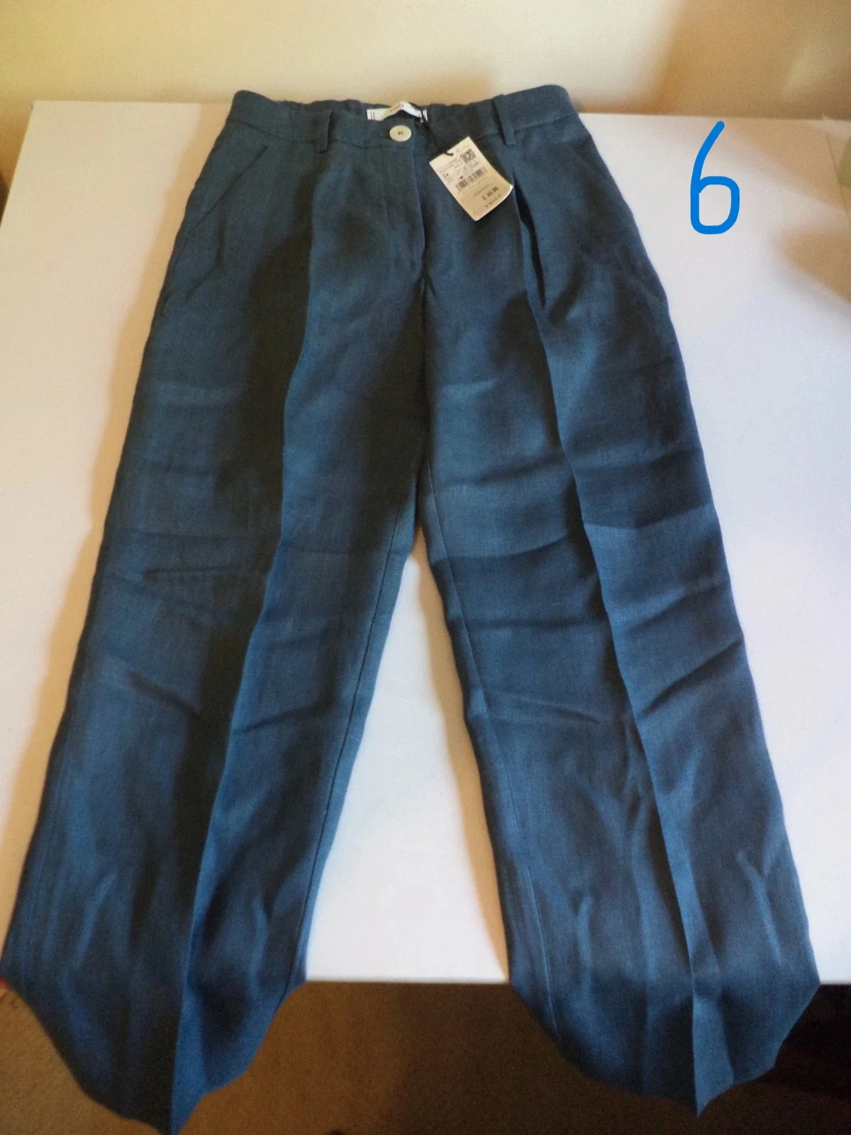 Share BNWT Mango MNG blue Linen women's smart straight leg Trousers Size Eur 34 uk 6