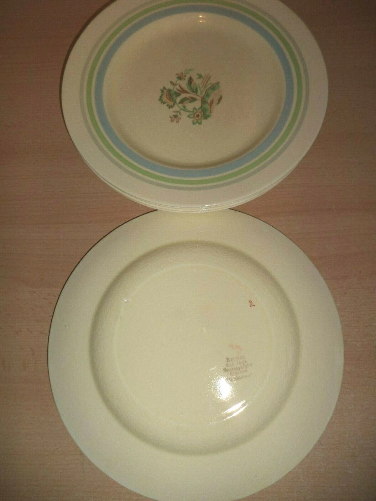 6 BRISTOL POUNTNEY AMBERONE old antique ART DECO pottery MEDIUM DINNER PLATES