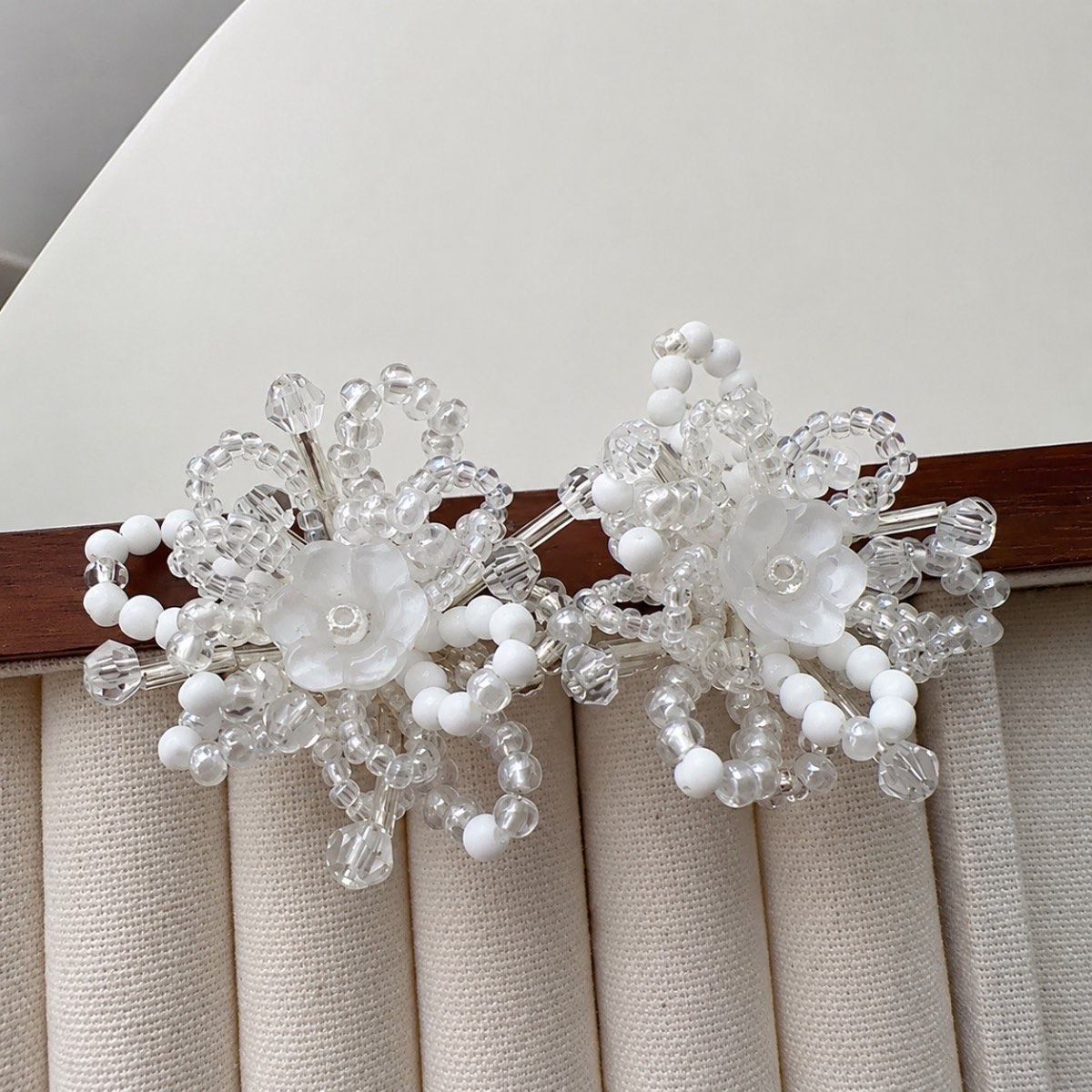 White clear flower beaded earrings