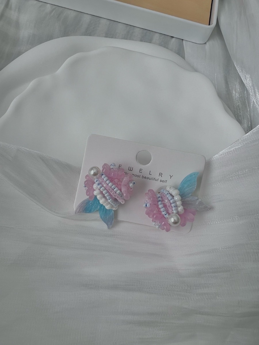Pink Mermaid pearl beaded studs