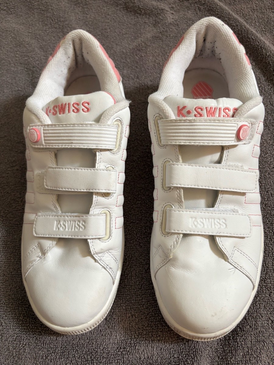 Vintage Y2K K-Swiss Tongue Twister Trainers UK 8 Pink Polka Dot hook+loop Retro