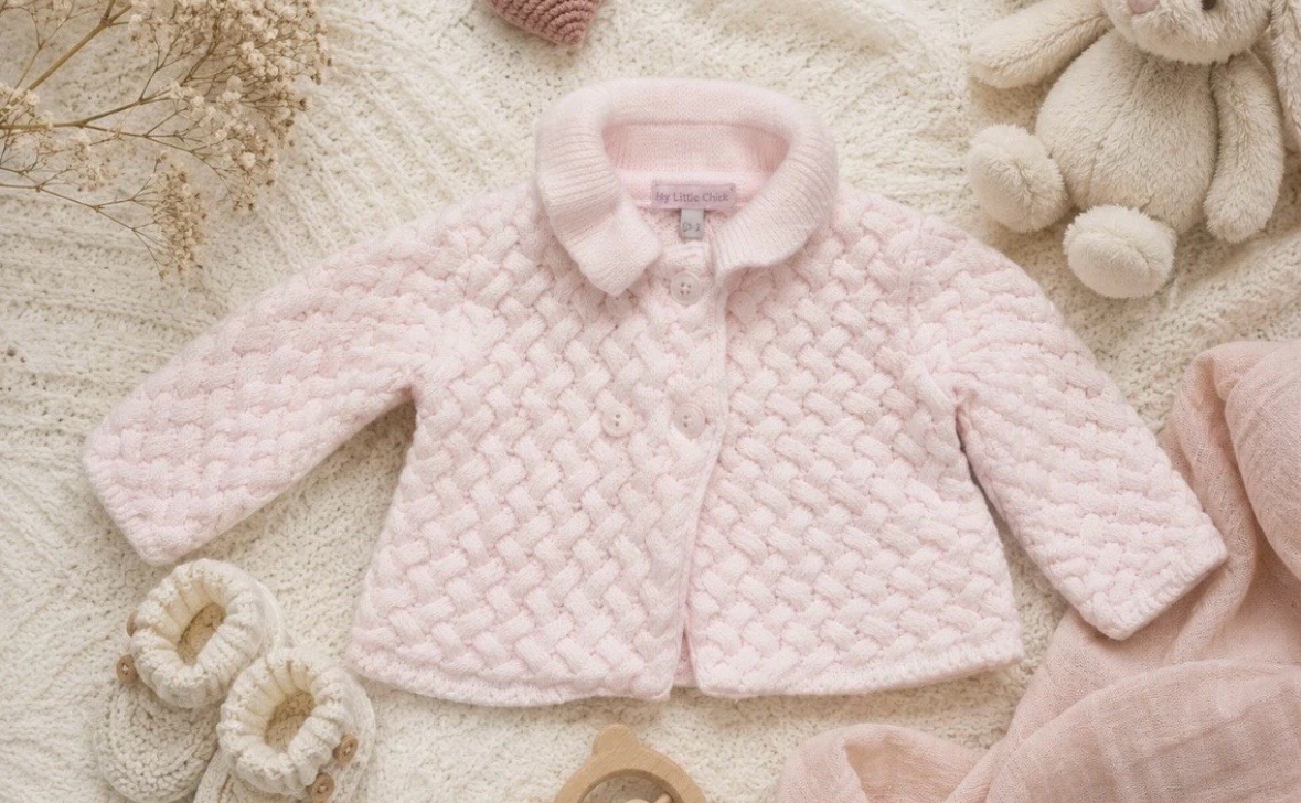 My Little Chick Luxury Baby Girl Pink Knit Cardigan 0-3 Months Boutique Designer