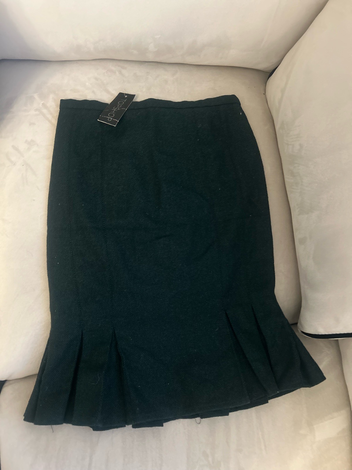 Brand New Topshop Dark Green Tweed Midi Skirt with Pleated Hem – UK 6 / XS – BNWT